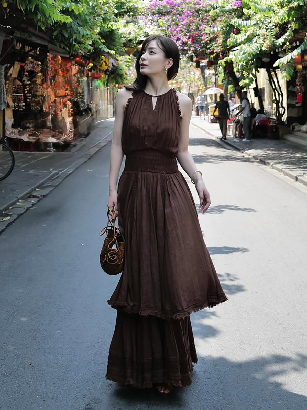 Indiaバックオープンティアードワンピース