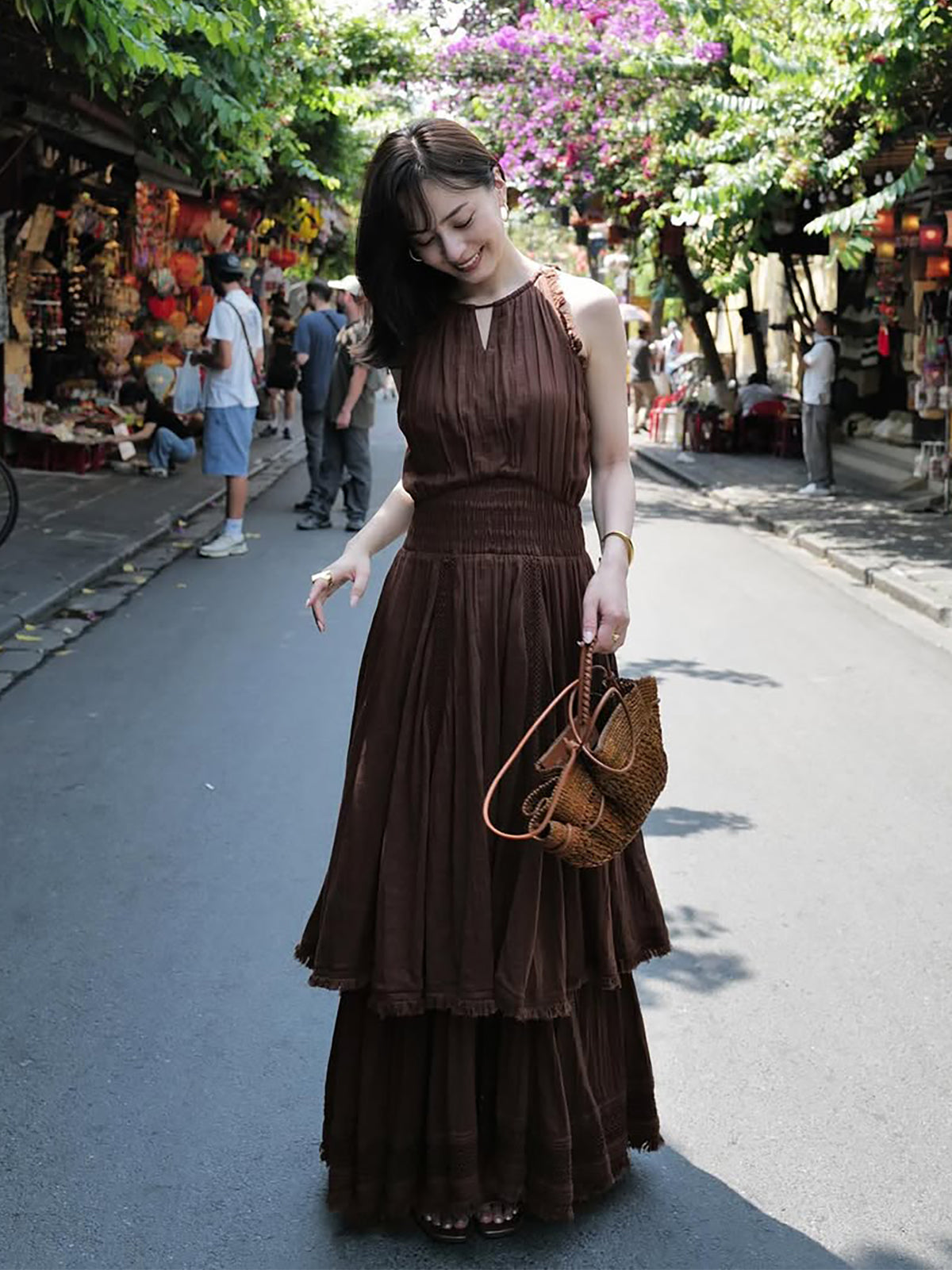 Indiaバックオープンティアードワンピース