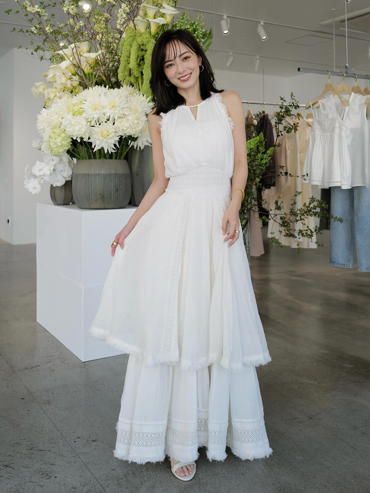 Indiaバックオープンティアードワンピース