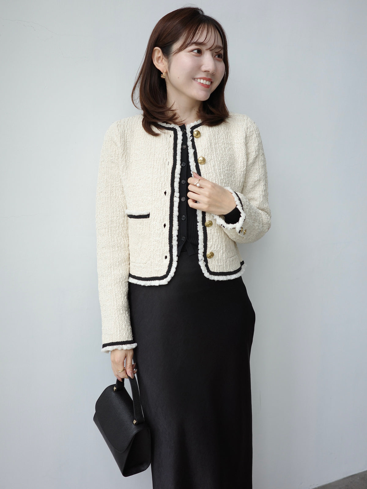 クラシカルノーカラーニットジャケット