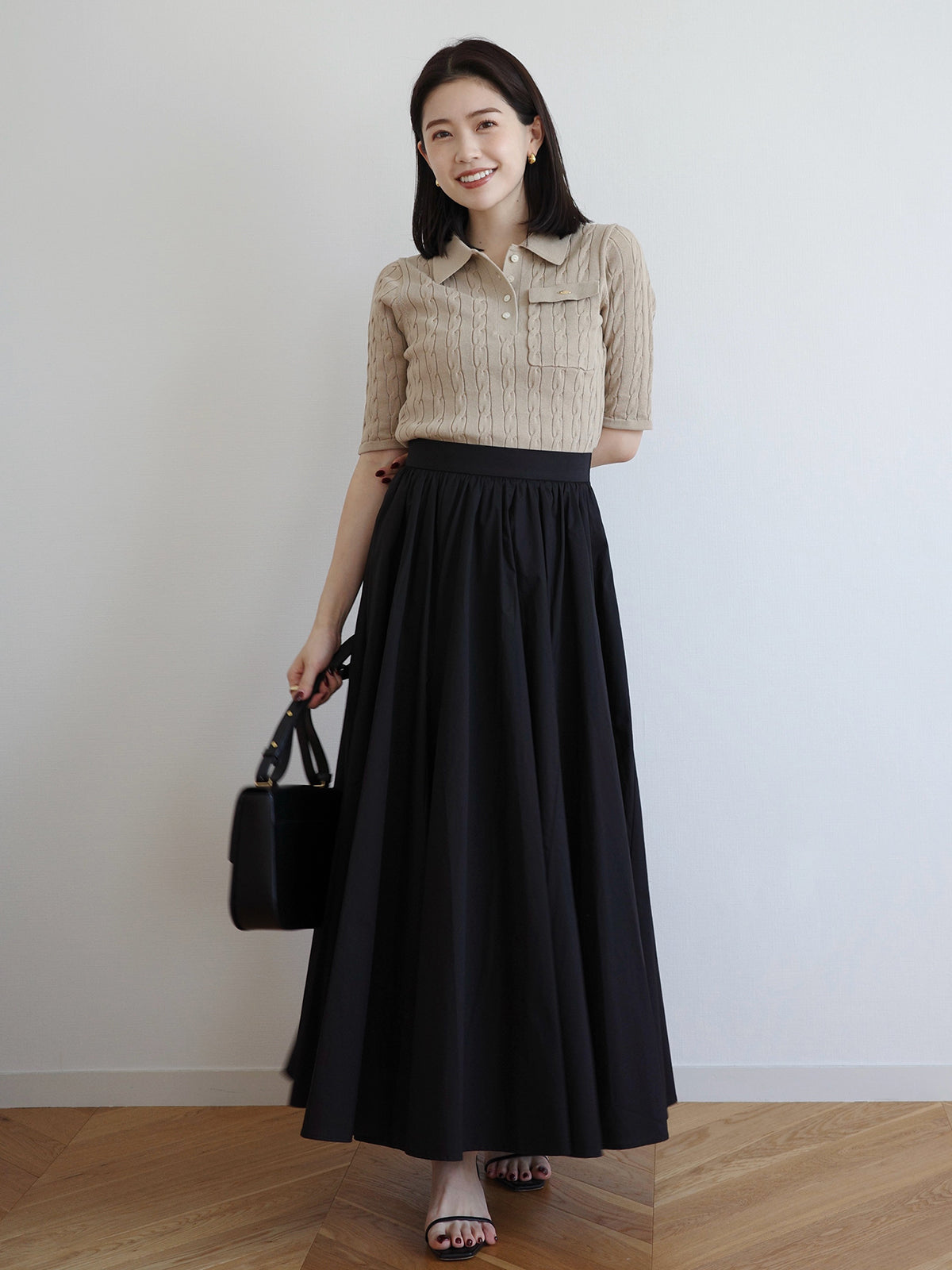 ケーブルポロドッキングニットワンピース