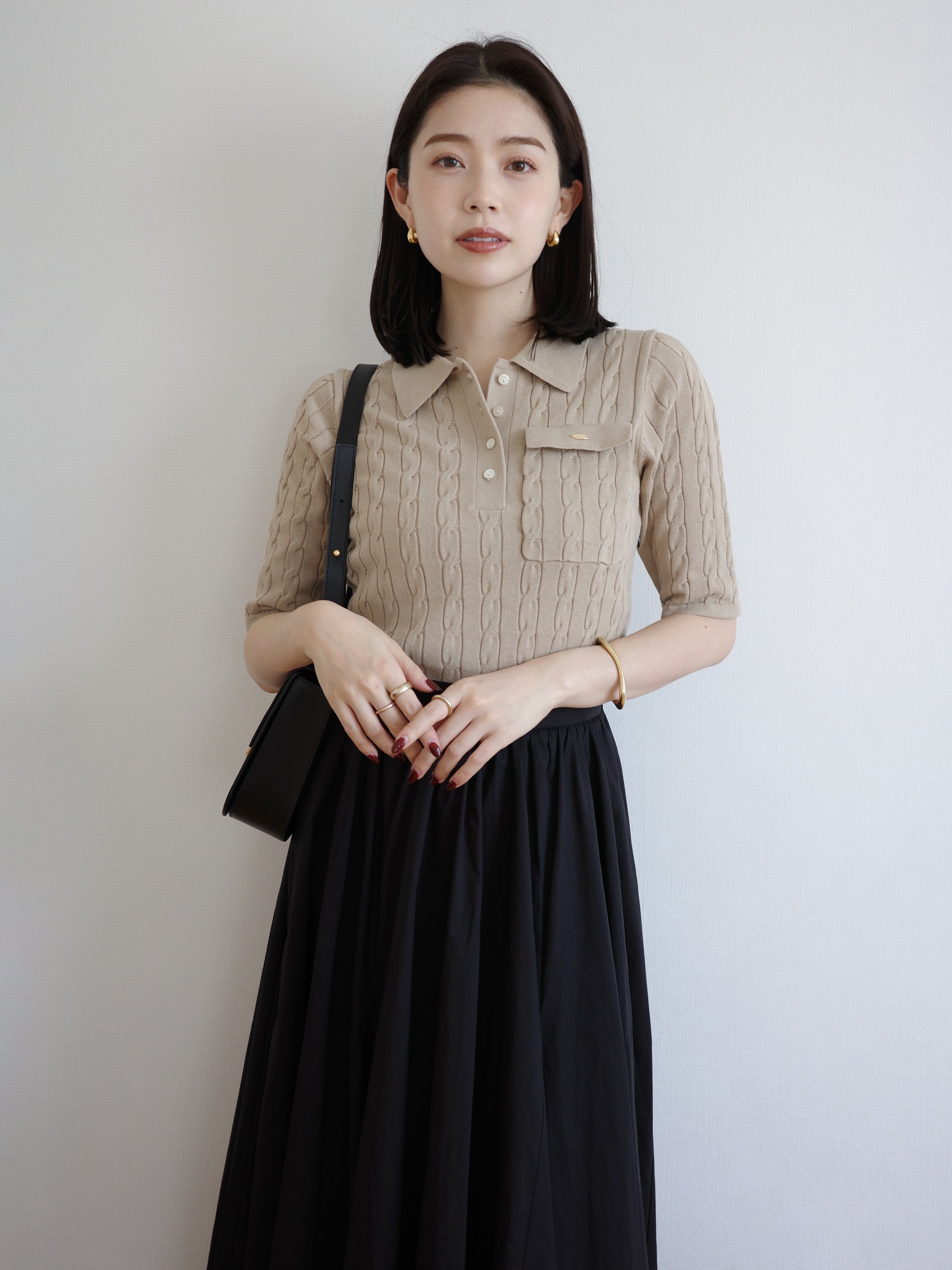 ケーブルポロドッキングニットワンピース