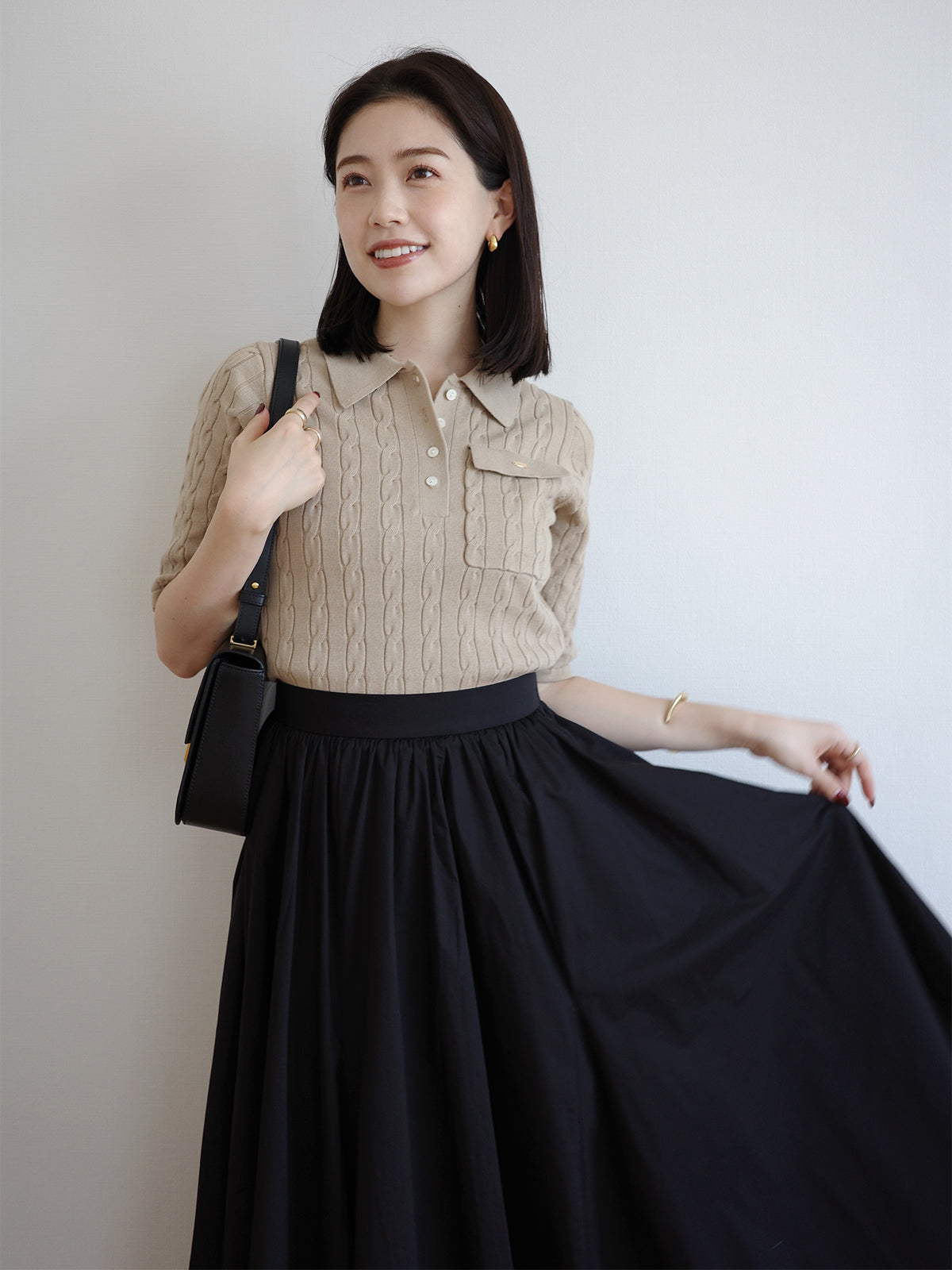 ケーブルポロドッキングニットワンピース