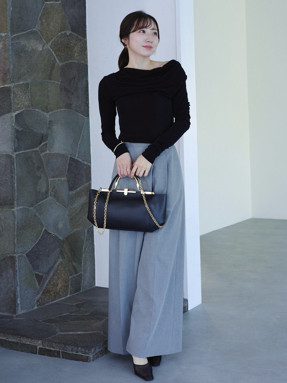 アセテートギャザードレープカットトップス