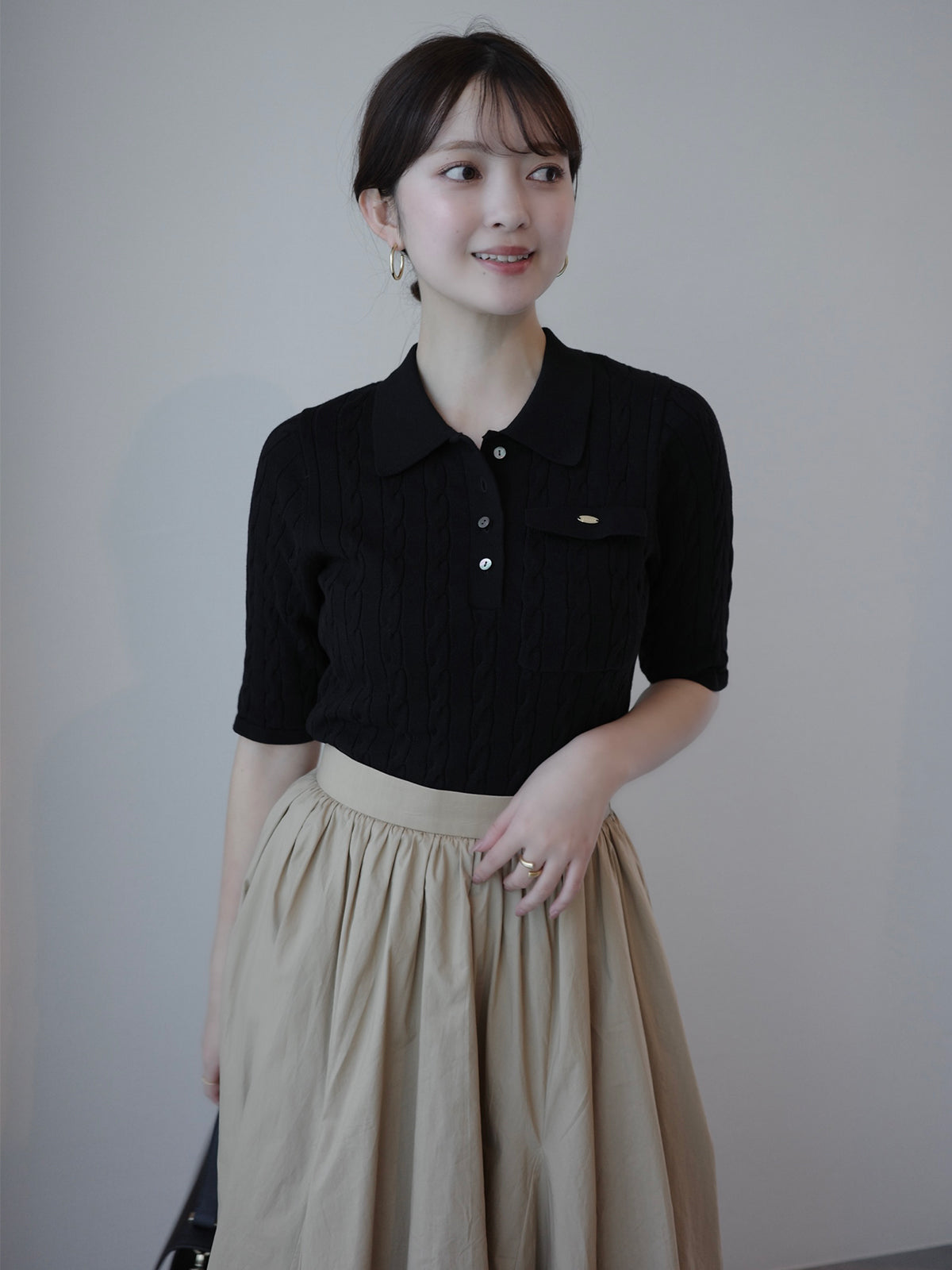 ケーブルポロドッキングニットワンピース