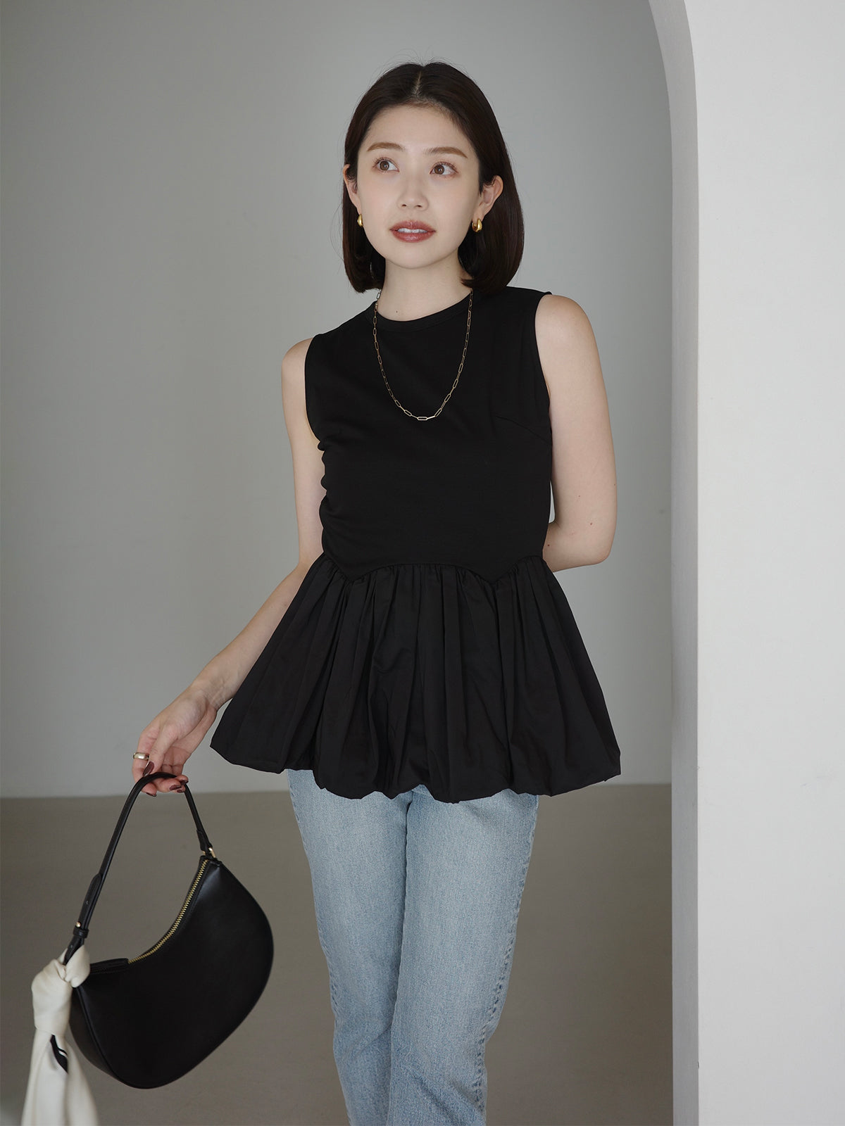 Silk-Touch Cotton Balloon Hem Docking T-Shirt