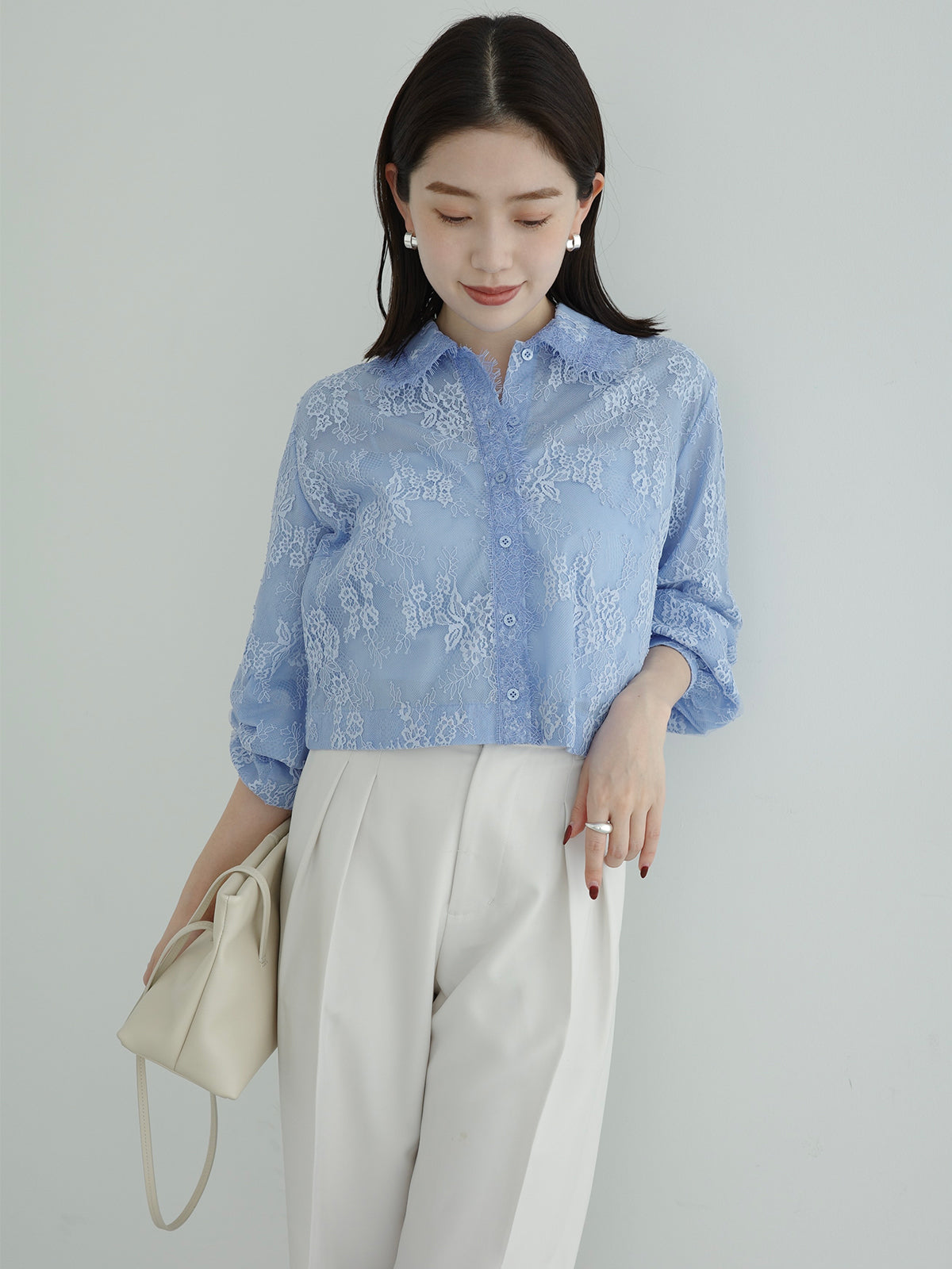 クロップドレースシャツブラウス