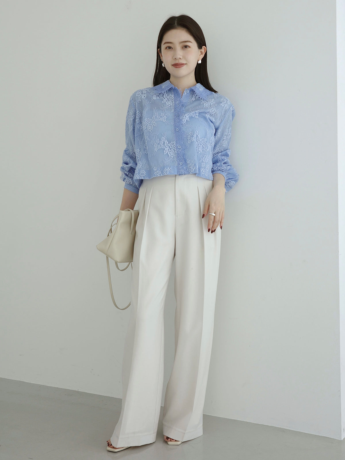 クロップドレースシャツブラウス