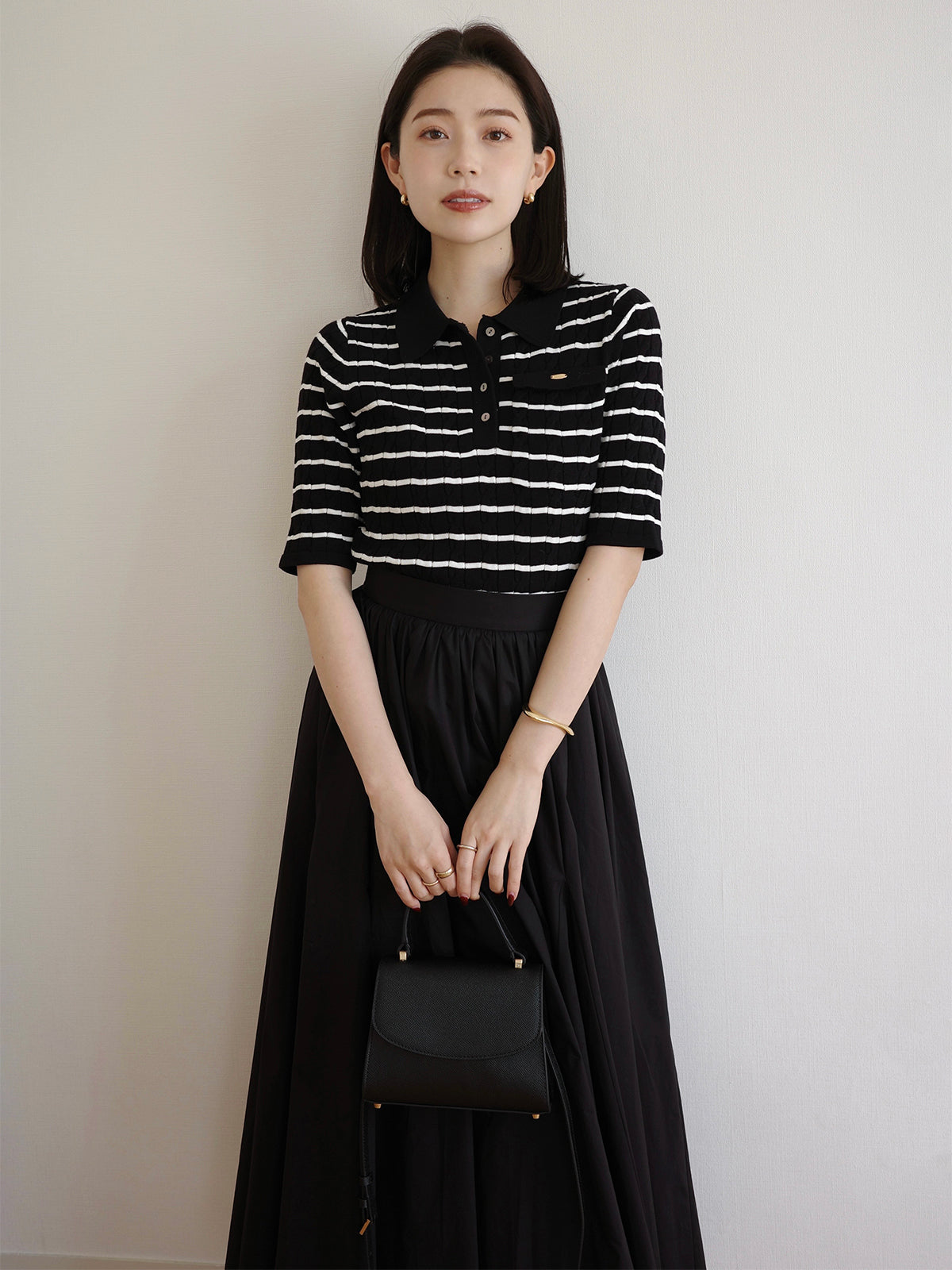 ケーブルポロドッキングニットワンピース