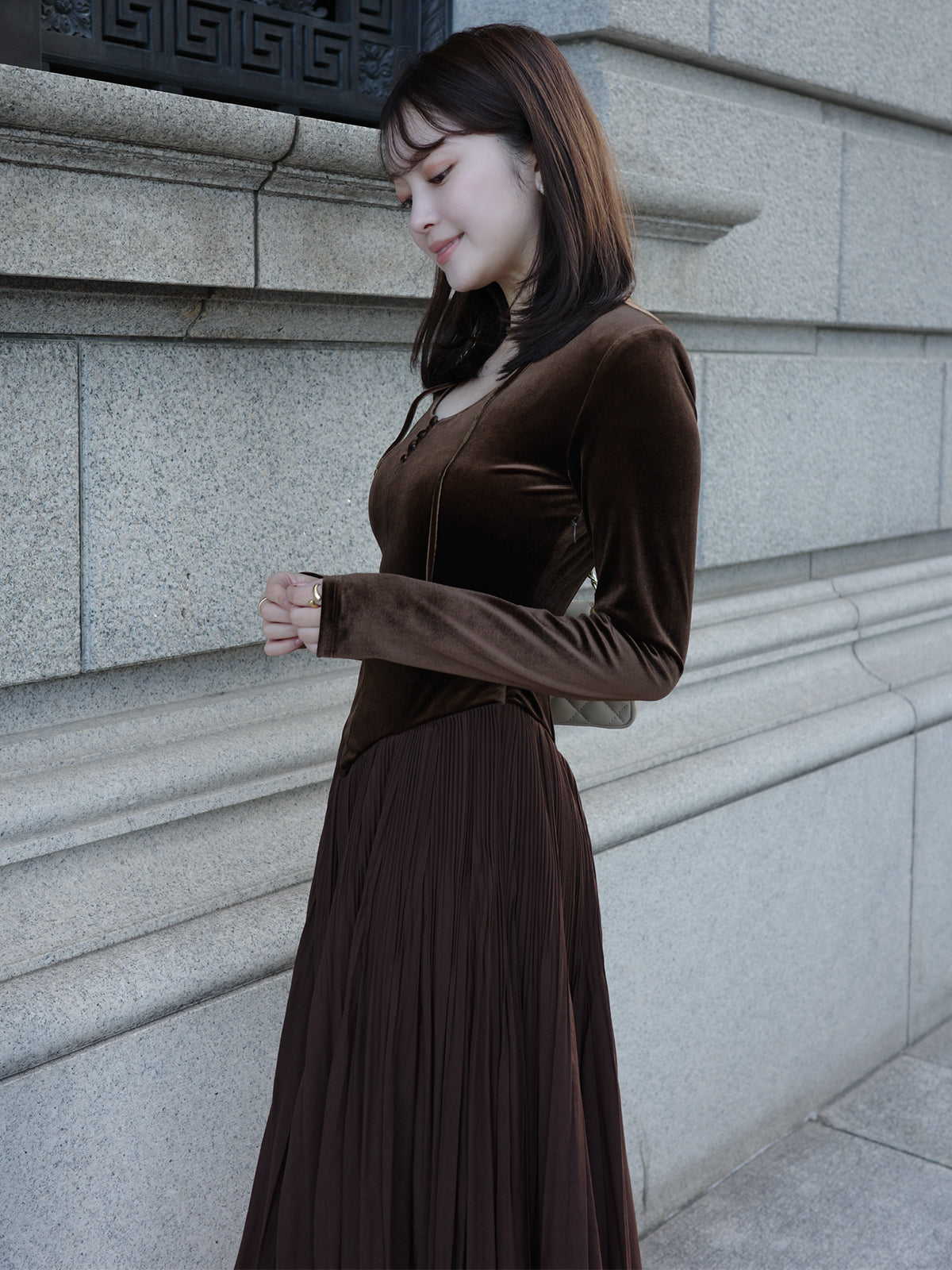 ベロアシフォンドッキングワンピース