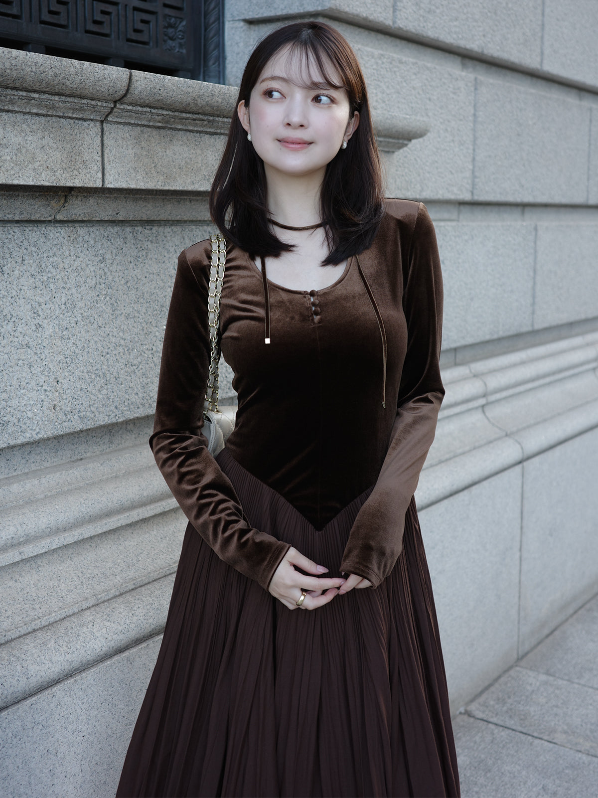 ベロアシフォンドッキングワンピース