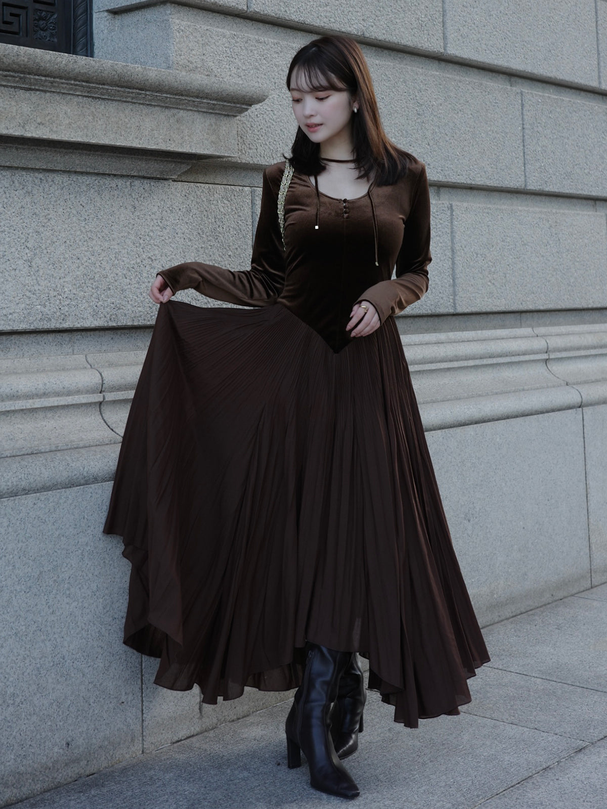 ベロアシフォンドッキングワンピース