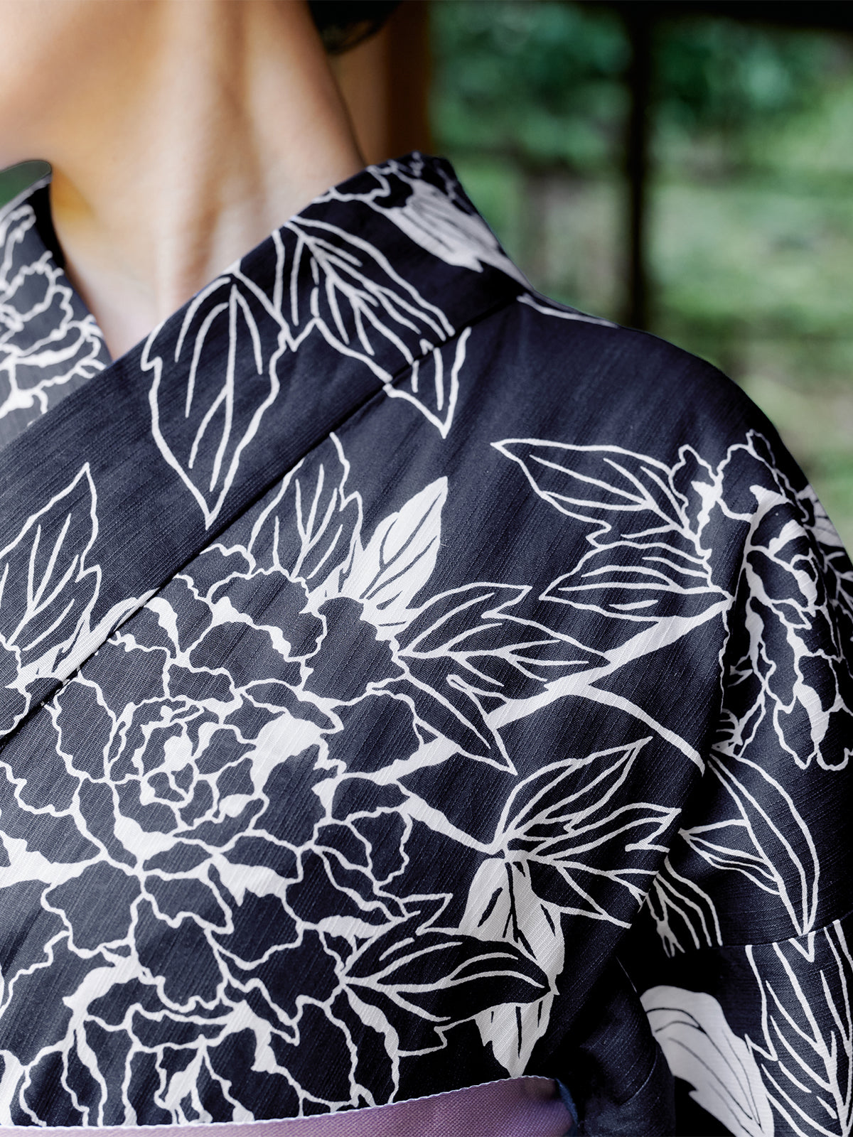 line art peony yukata set - NAVY