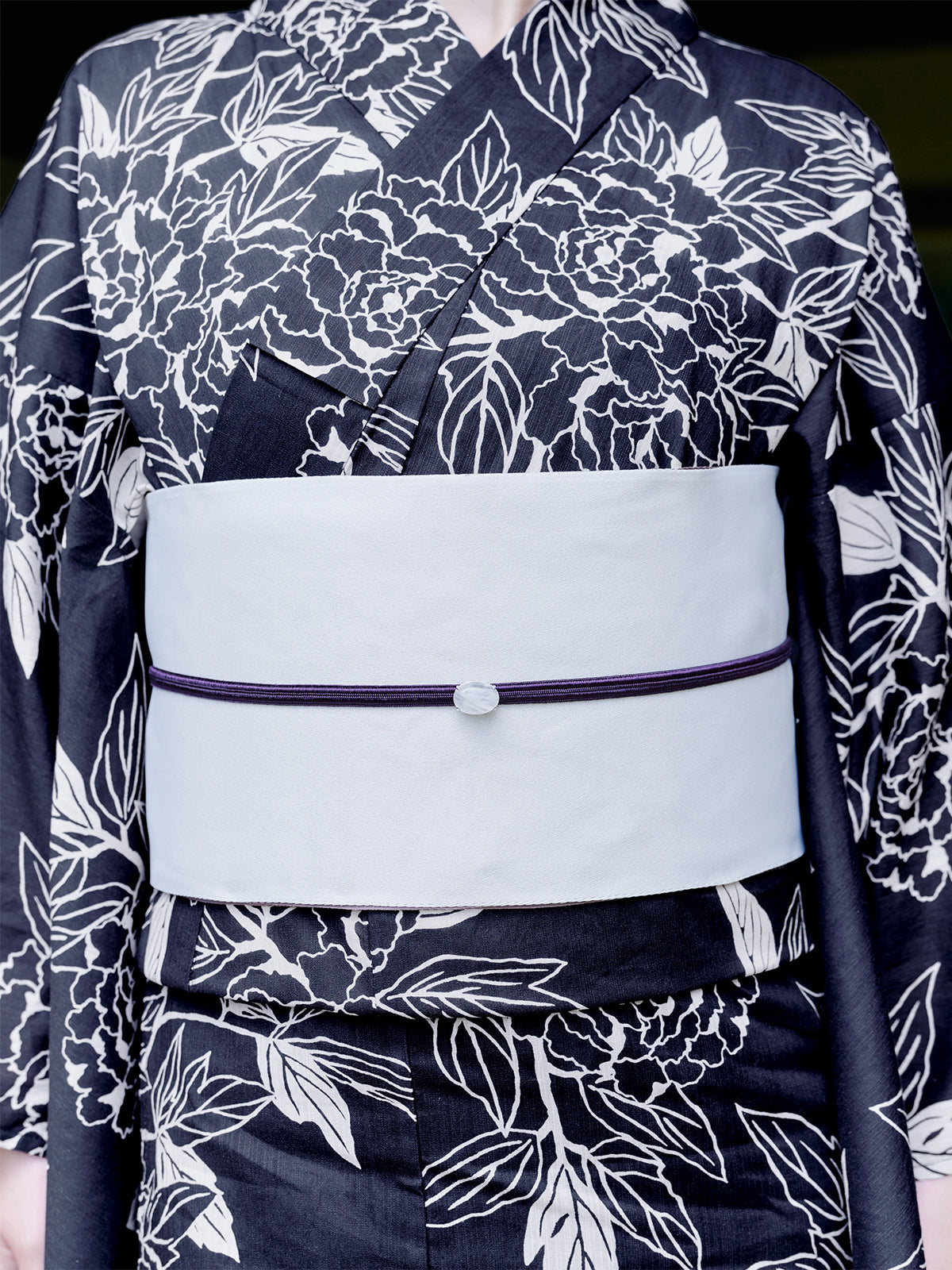 line art peony yukata set - NAVY