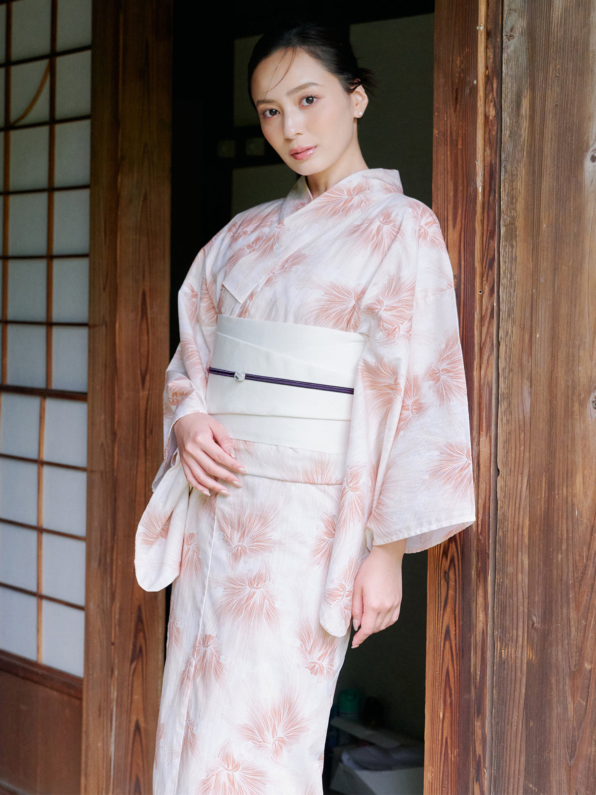 mist bloom yukata set - PINK BEIGE