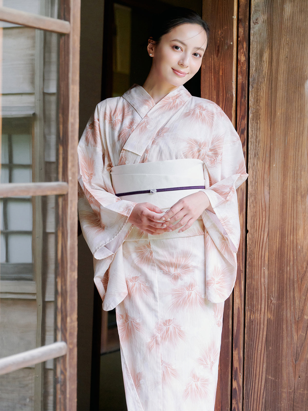 mist bloom yukata set - PINK BEIGE