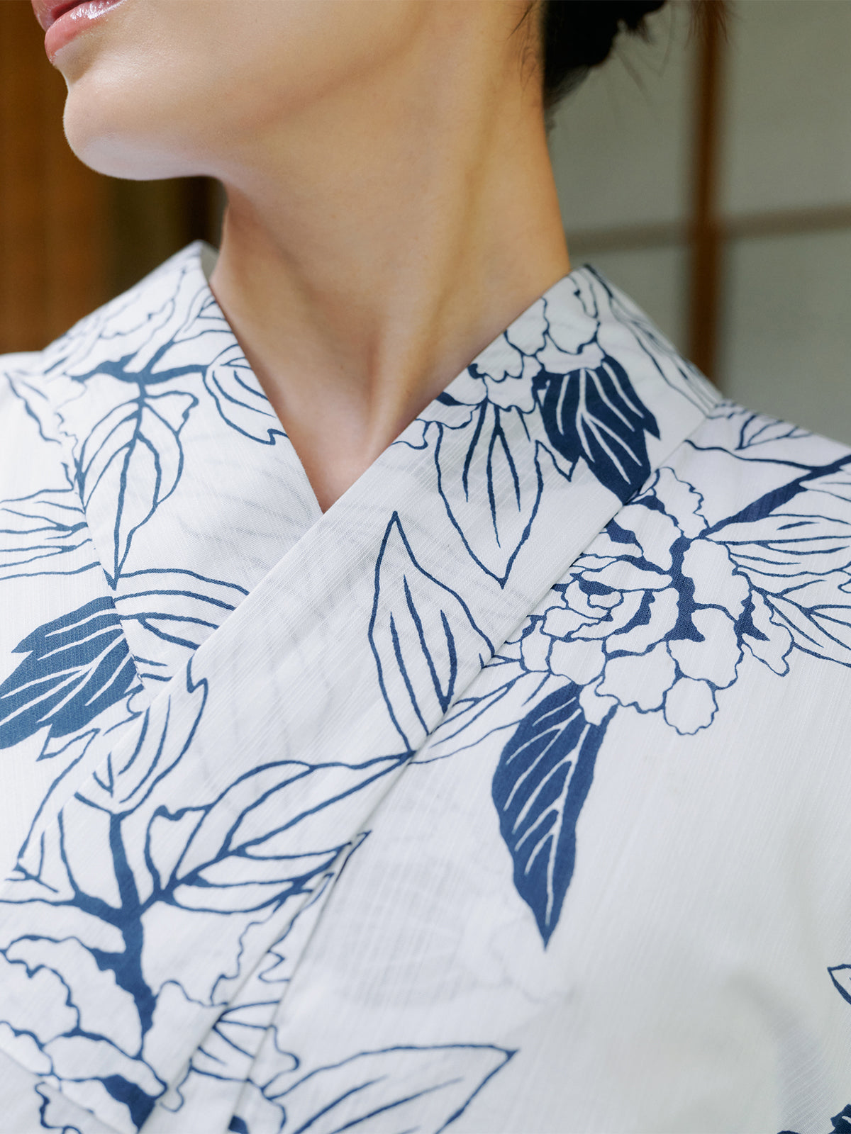 line art peony yukata set - WHITE