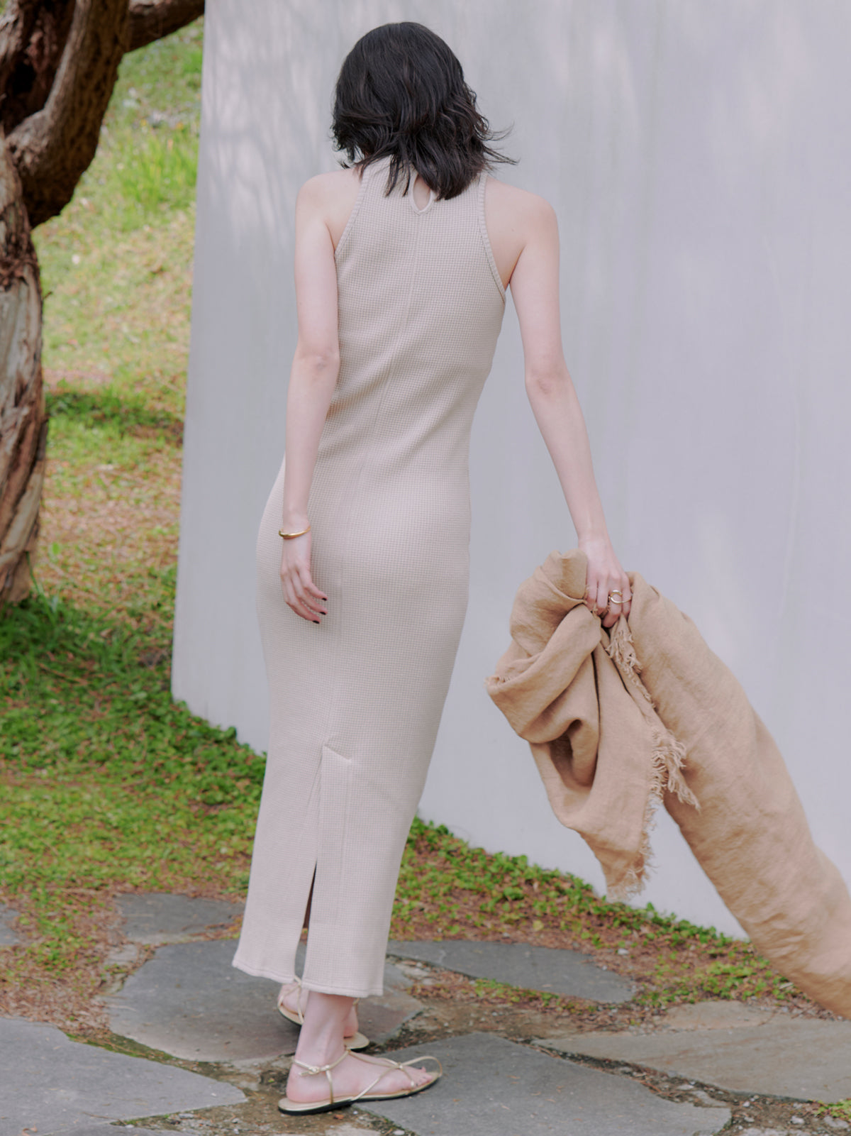 华夫格窄身连衣裙