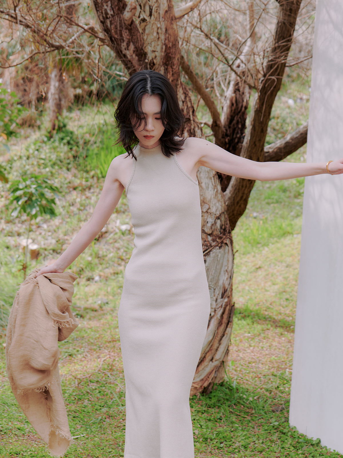 华夫格窄身连衣裙