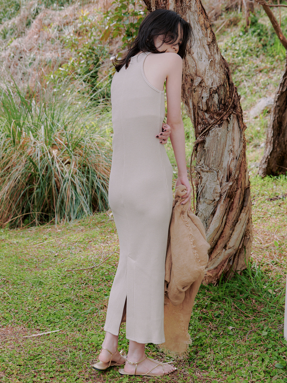 华夫格窄身连衣裙