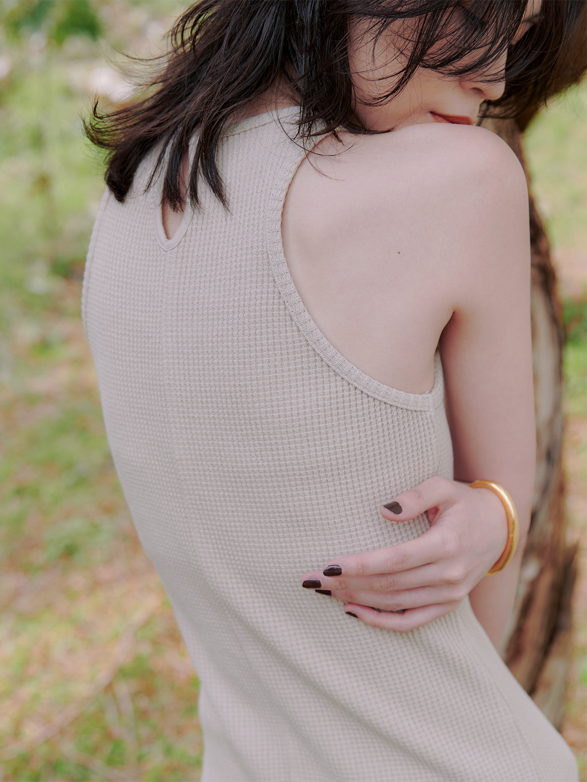 华夫格窄身连衣裙