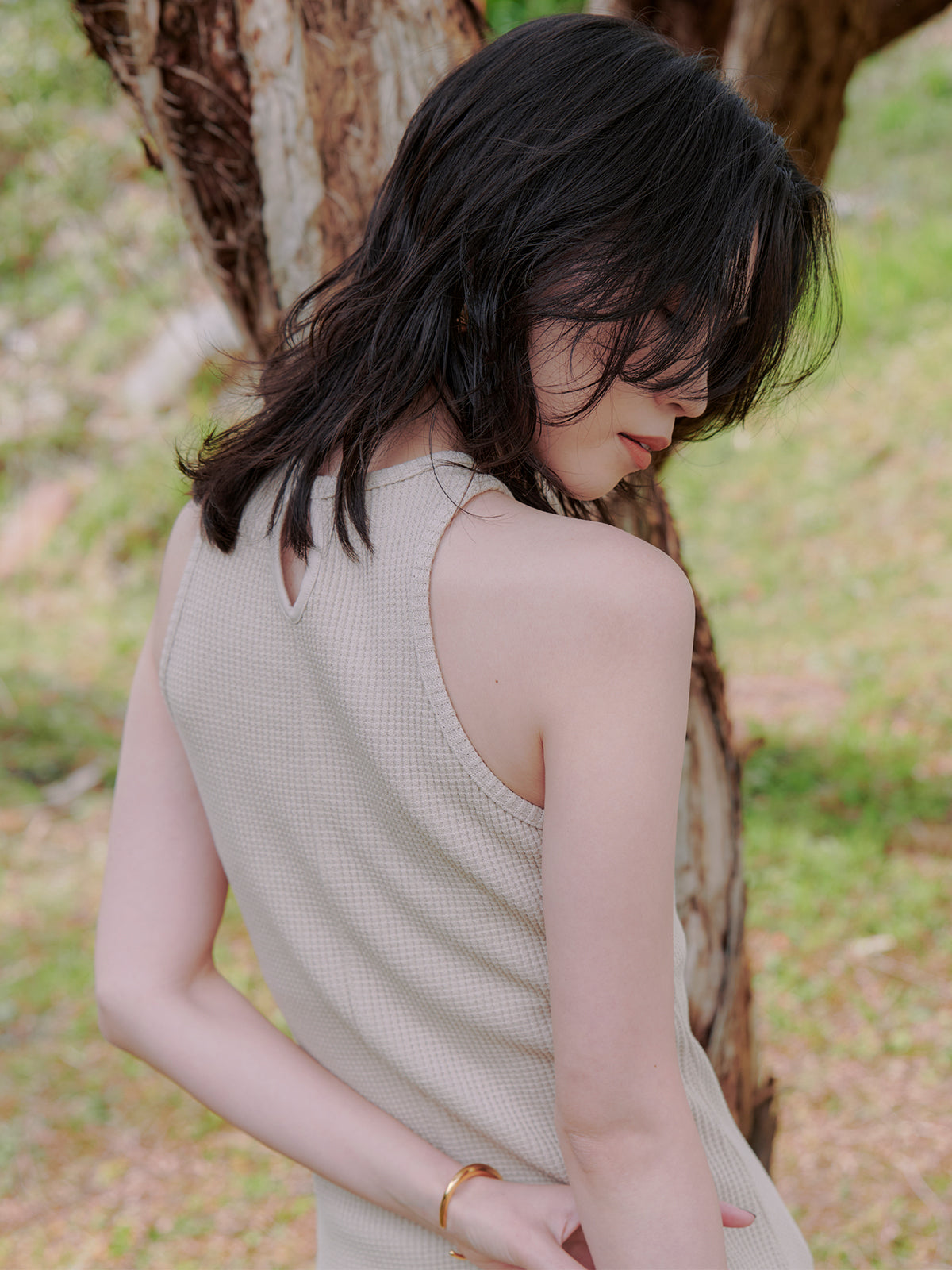 华夫格窄身连衣裙