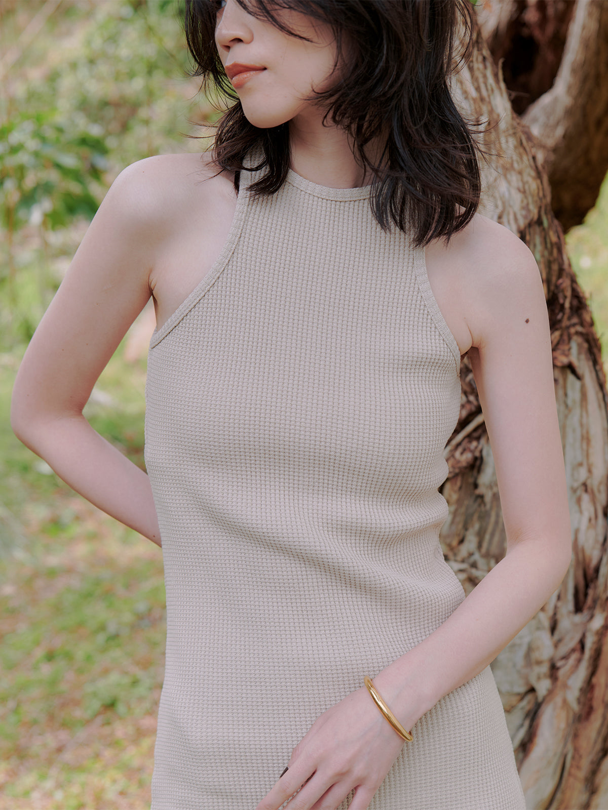 华夫格窄身连衣裙