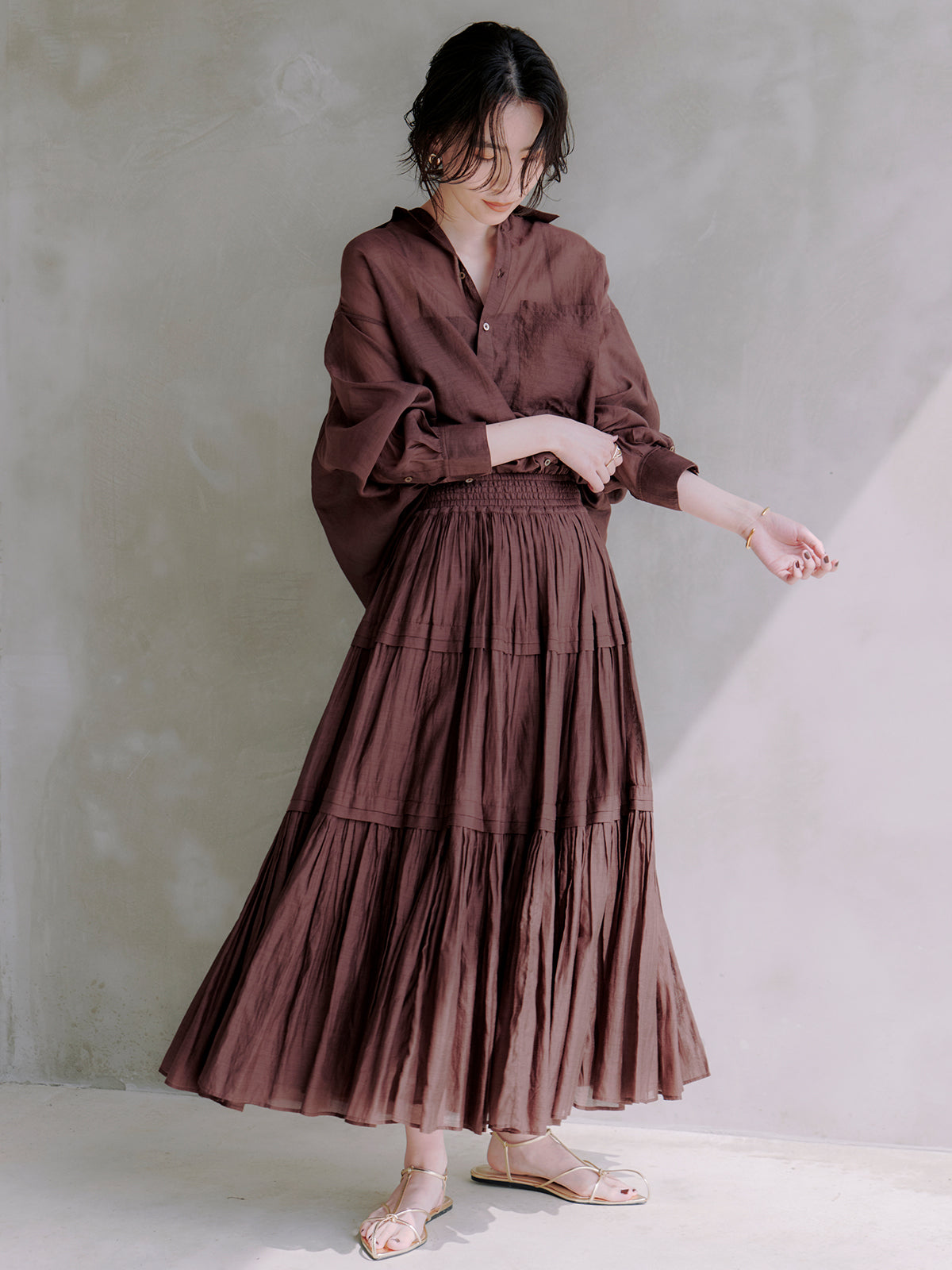 Indiaシルクブレンドティアードスカート