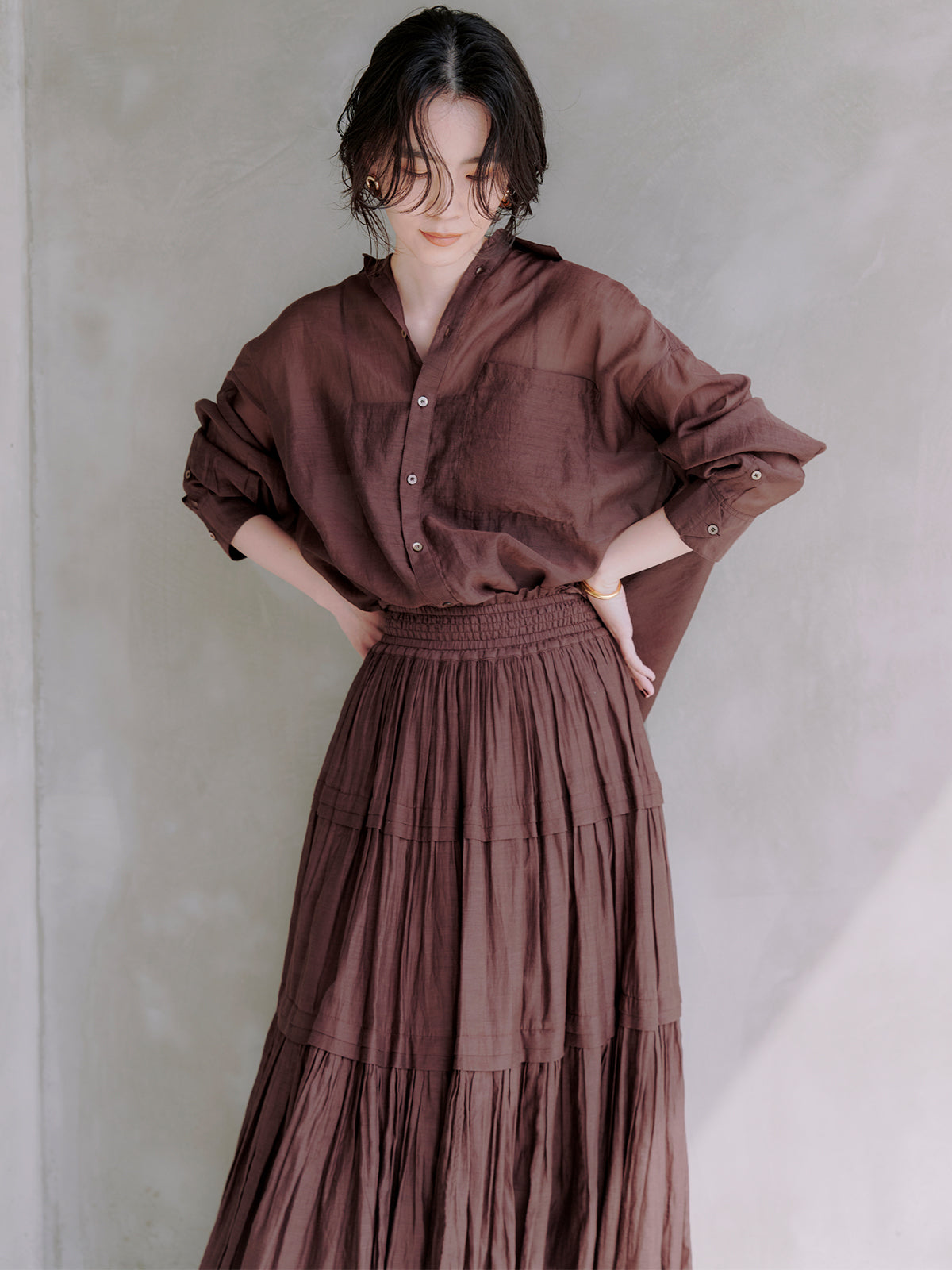 Indiaシルクブレンドティアードスカート