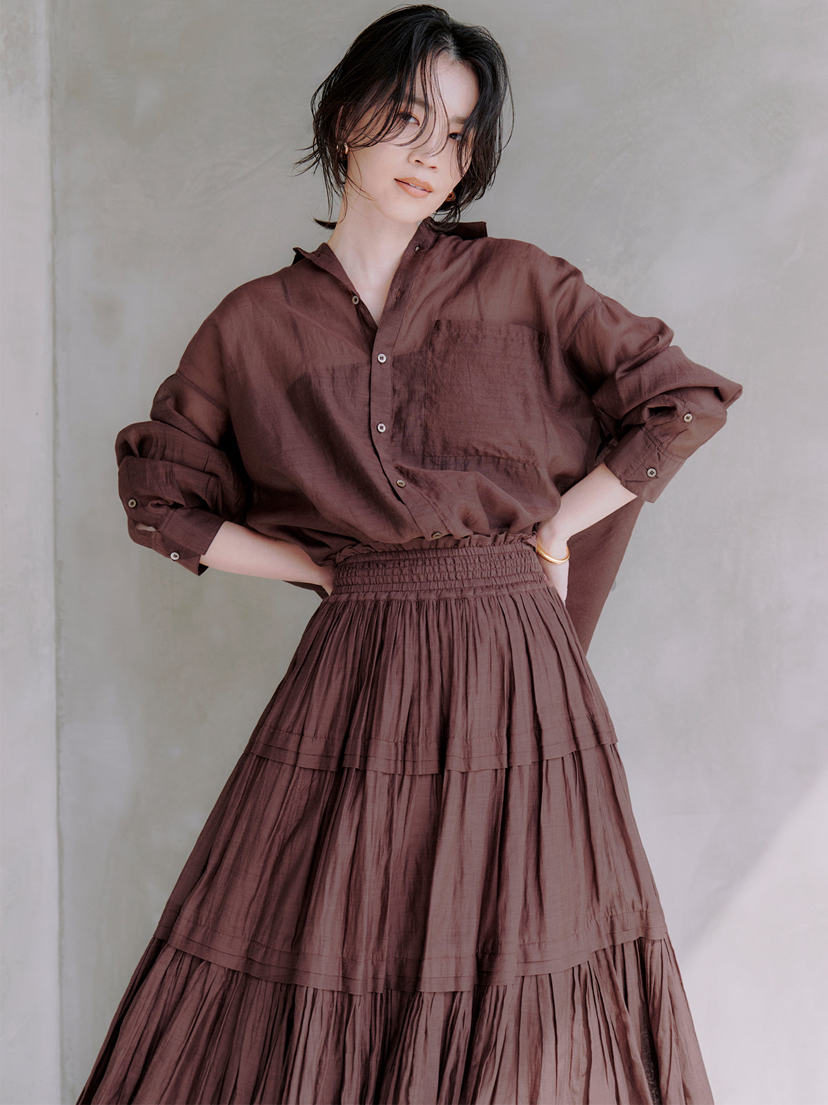 Indiaシルクブレンドティアードスカート