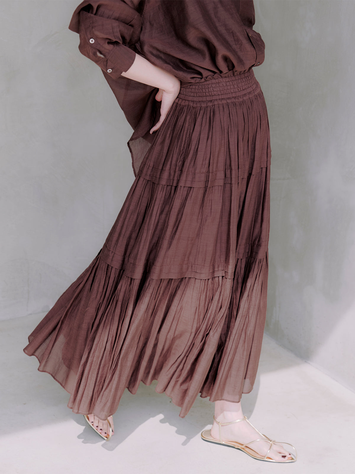 Indiaシルクブレンドティアードスカート