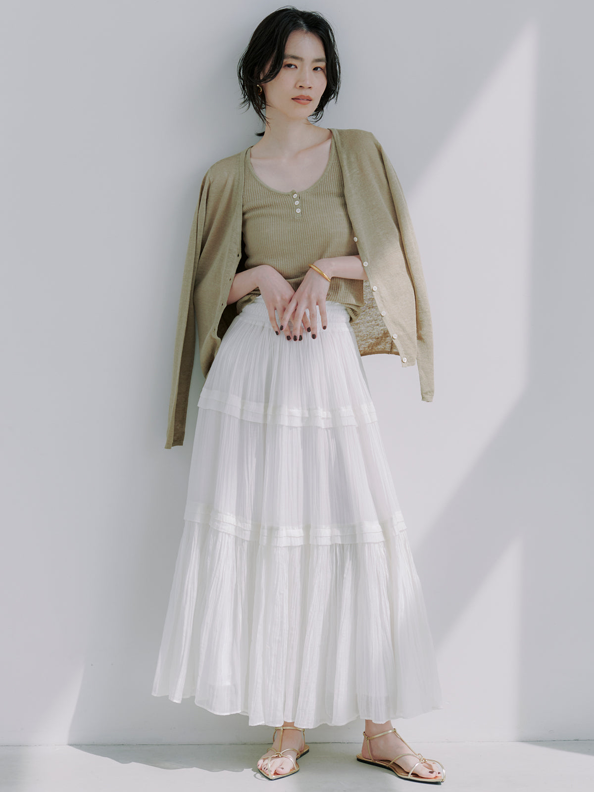 Indiaシルクブレンドティアードスカート