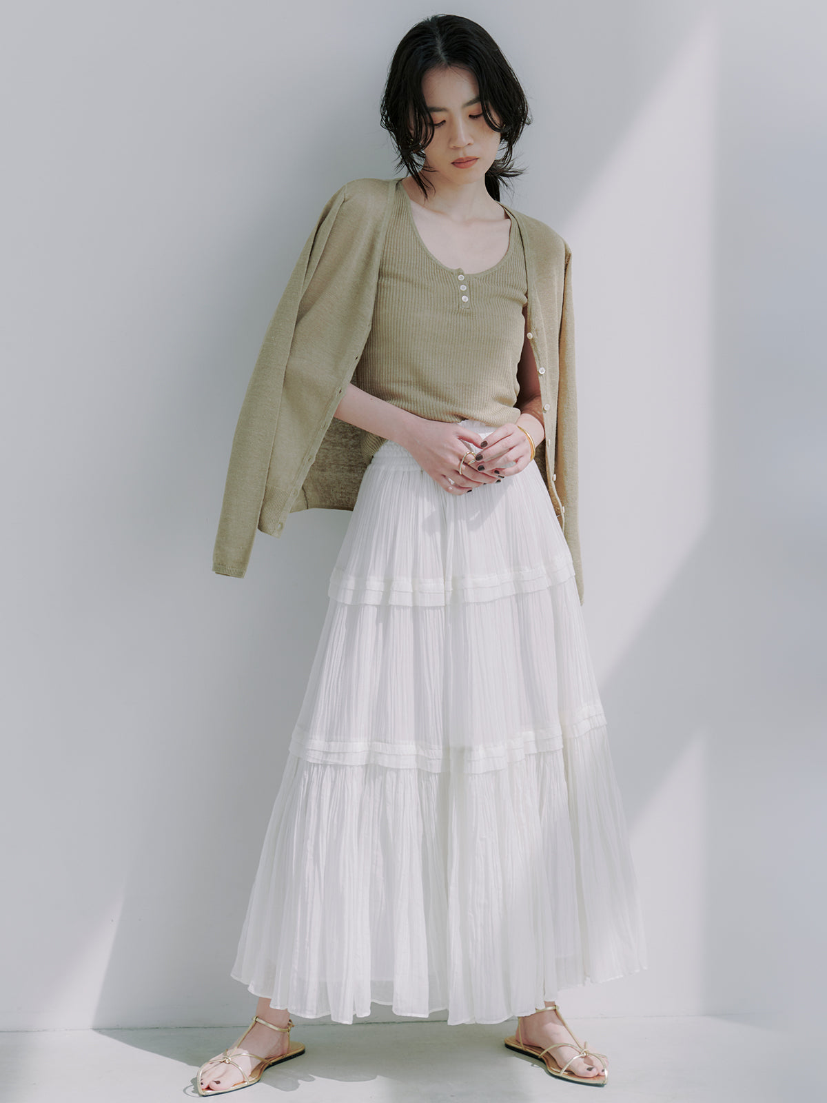 Indiaシルクブレンドティアードスカート