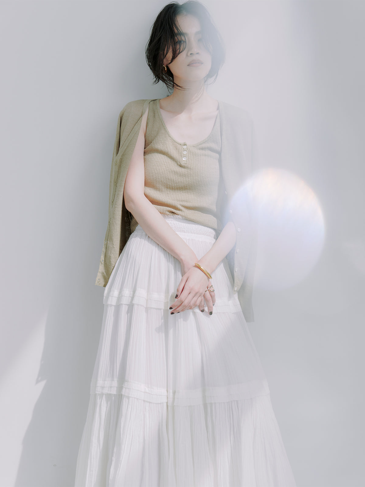 Indiaシルクブレンドティアードスカート