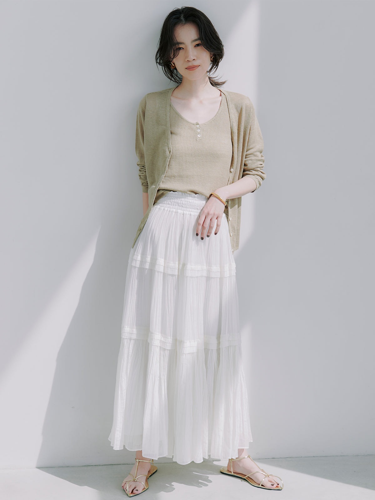 Indiaシルクブレンドティアードスカート