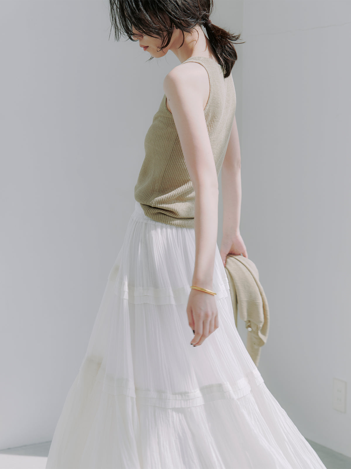 Indiaシルクブレンドティアードスカート