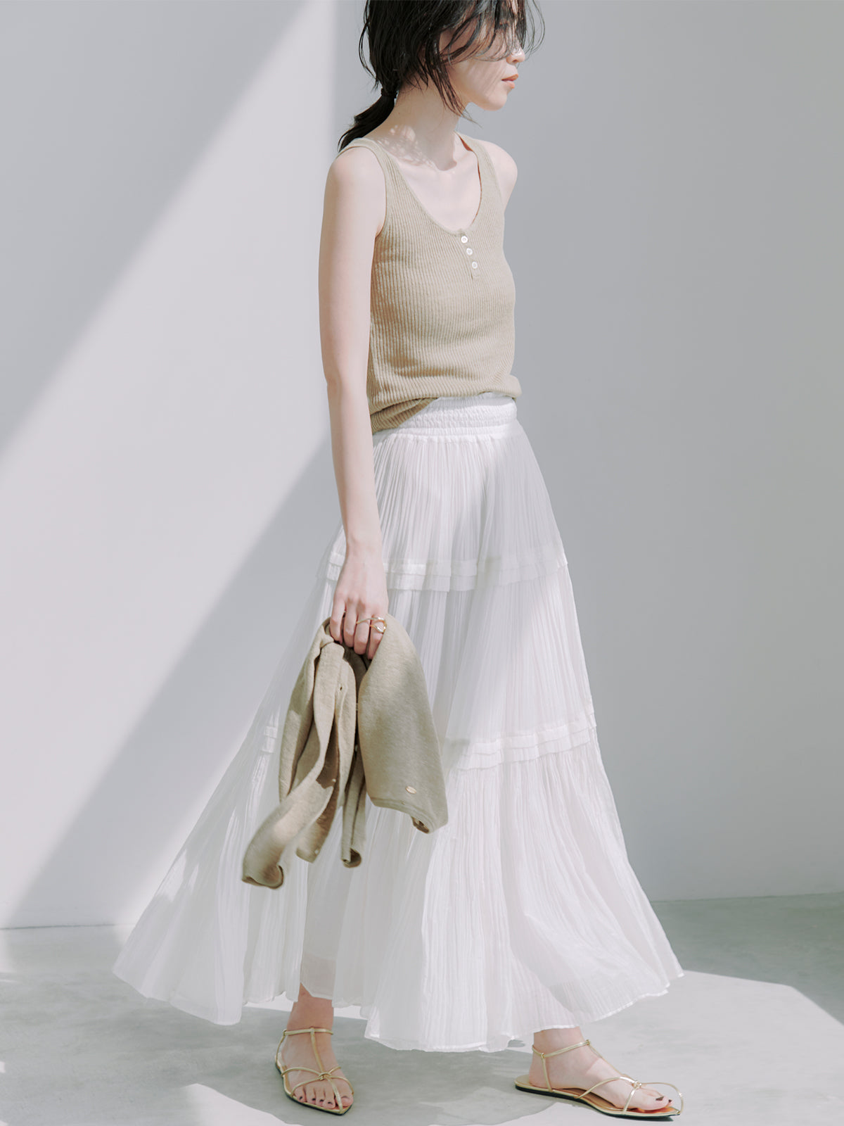 Indiaシルクブレンドティアードスカート