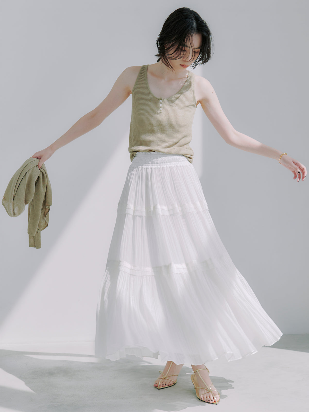 Indiaシルクブレンドティアードスカート