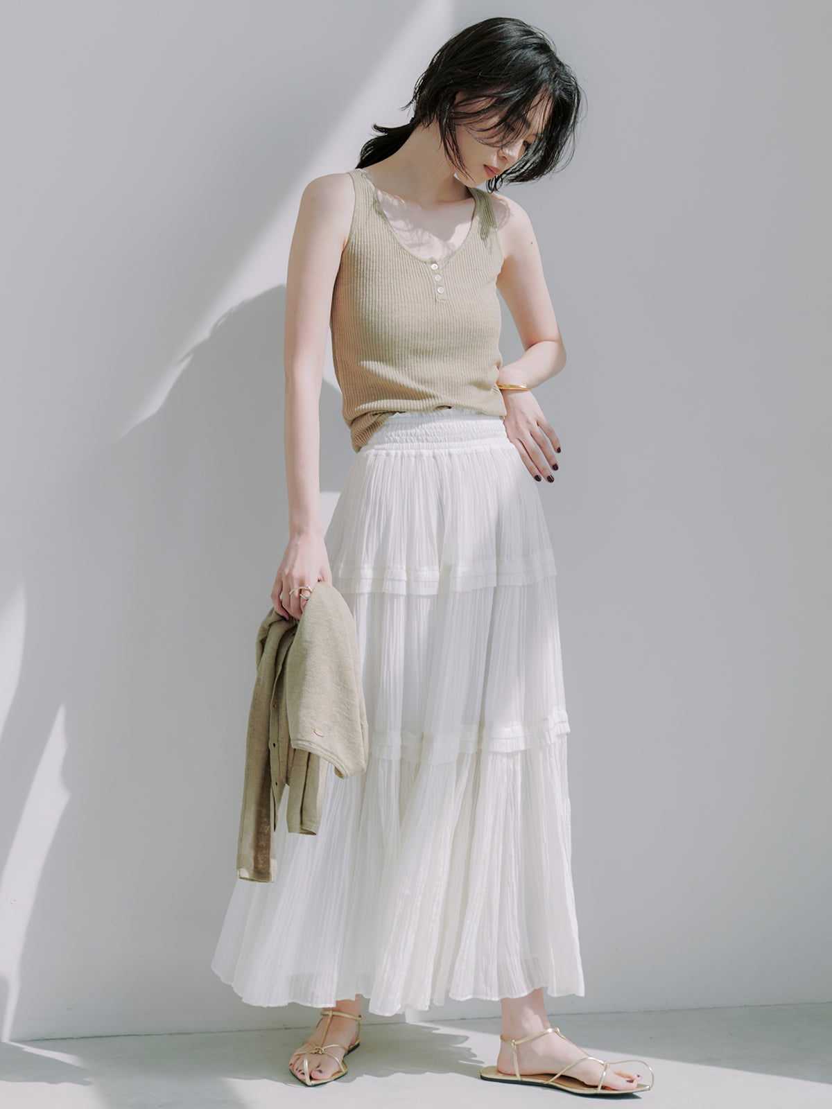 Indiaシルクブレンドティアードスカート