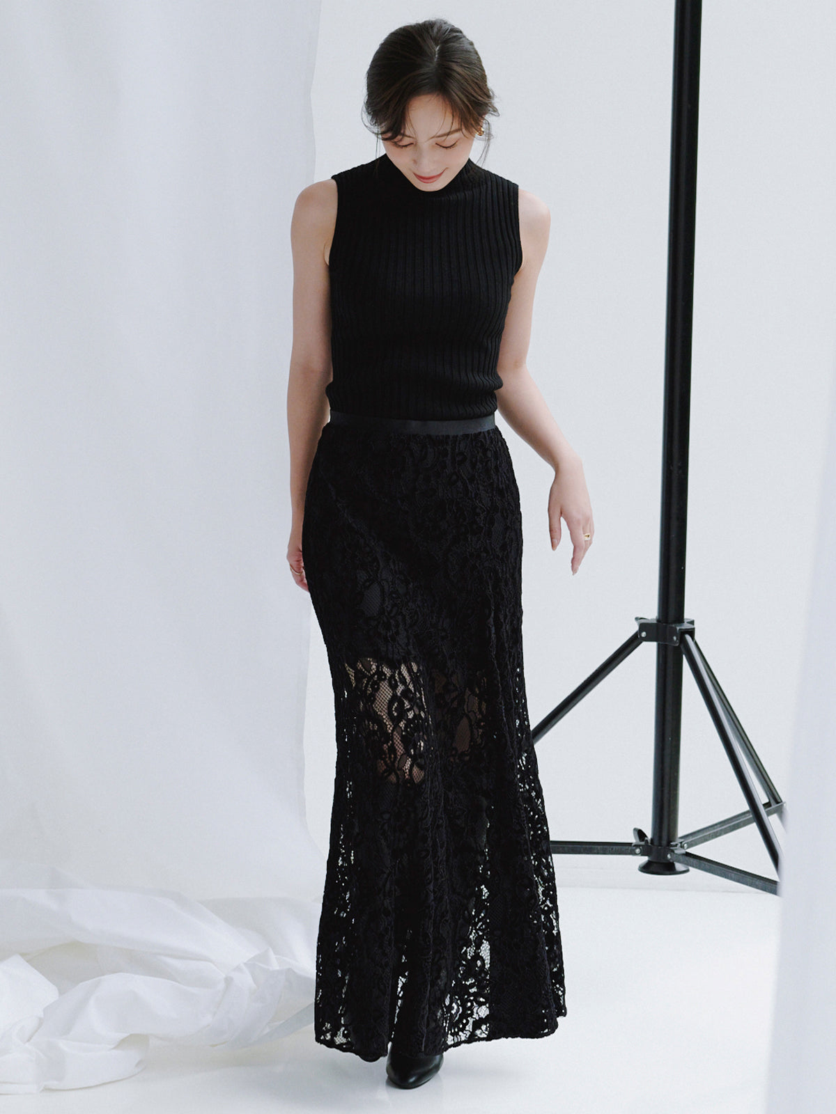 ベロアレースナロースカート