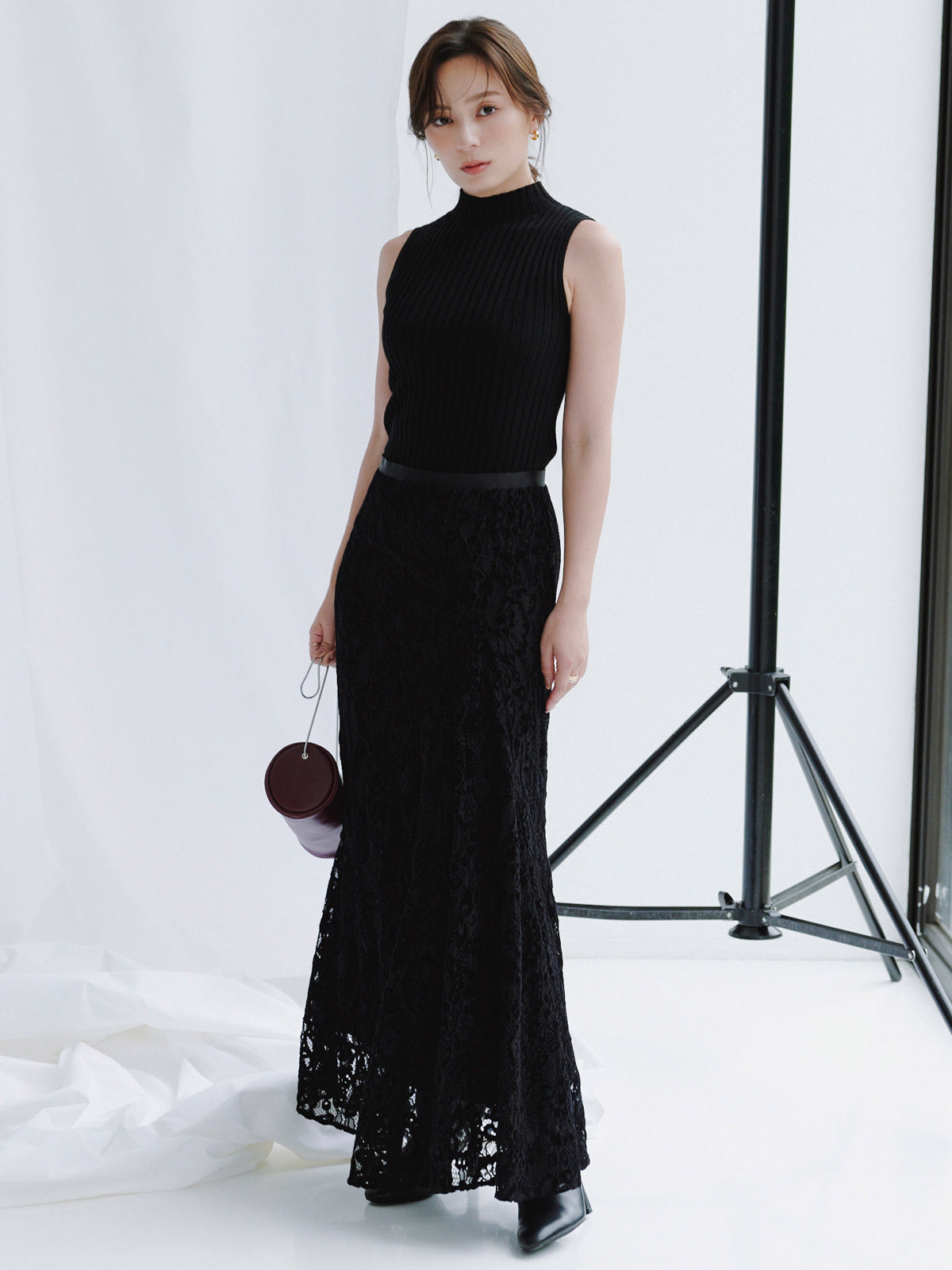 ベロアレースナロースカート