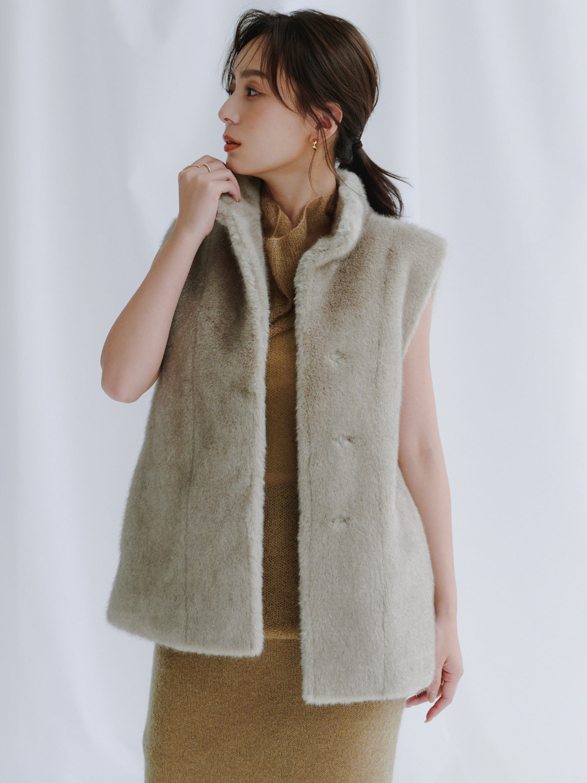 立领毛皮背心