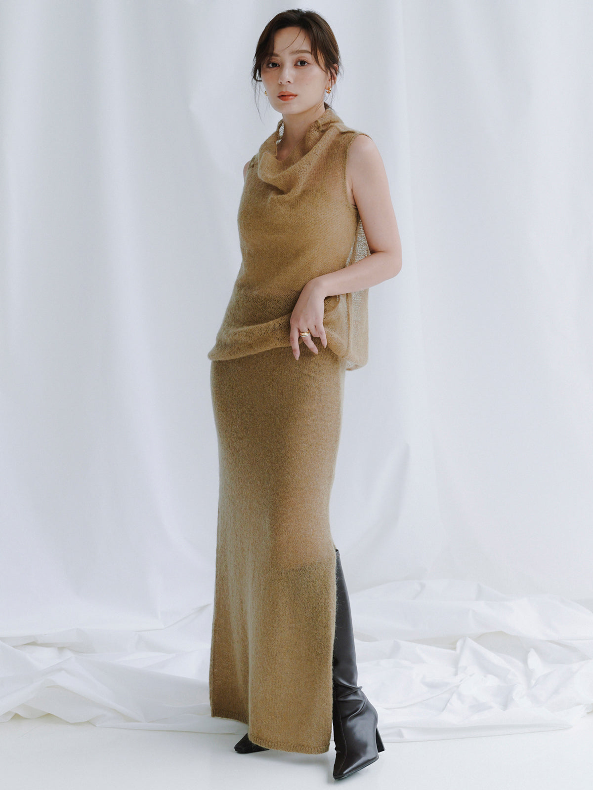 モヘアドレープニットトップス