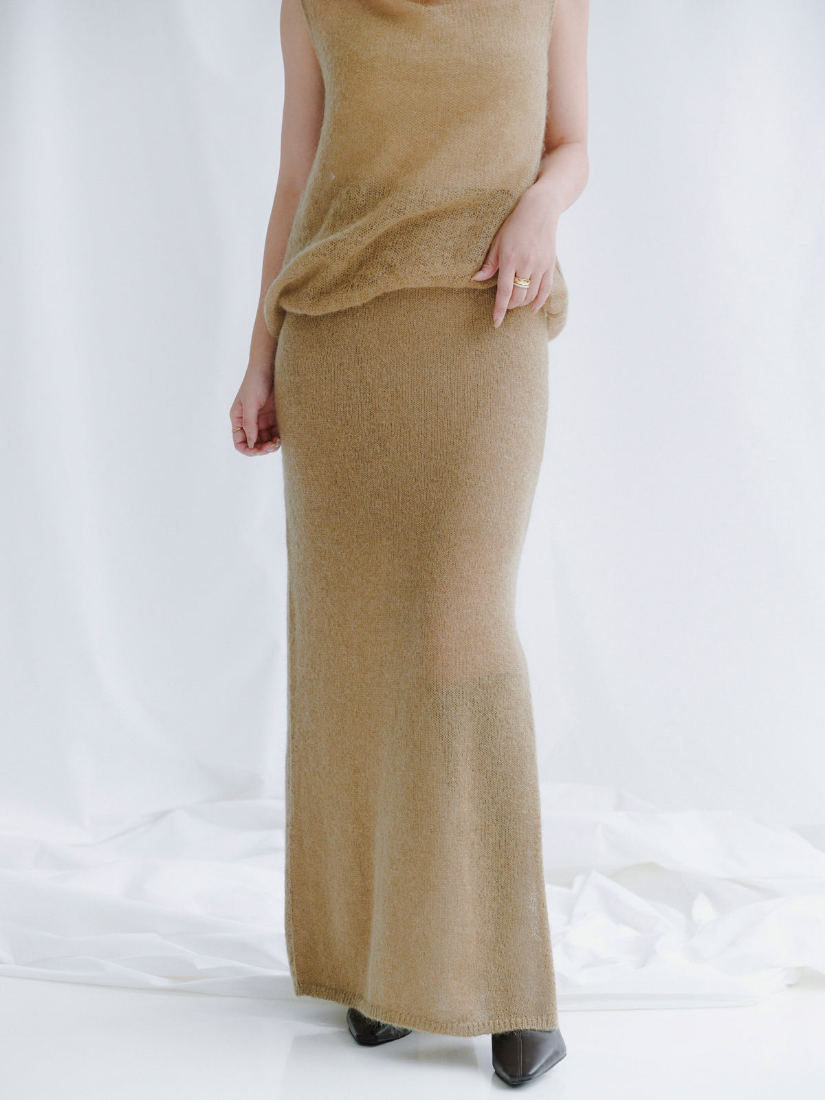 モヘアドレープニットトップス