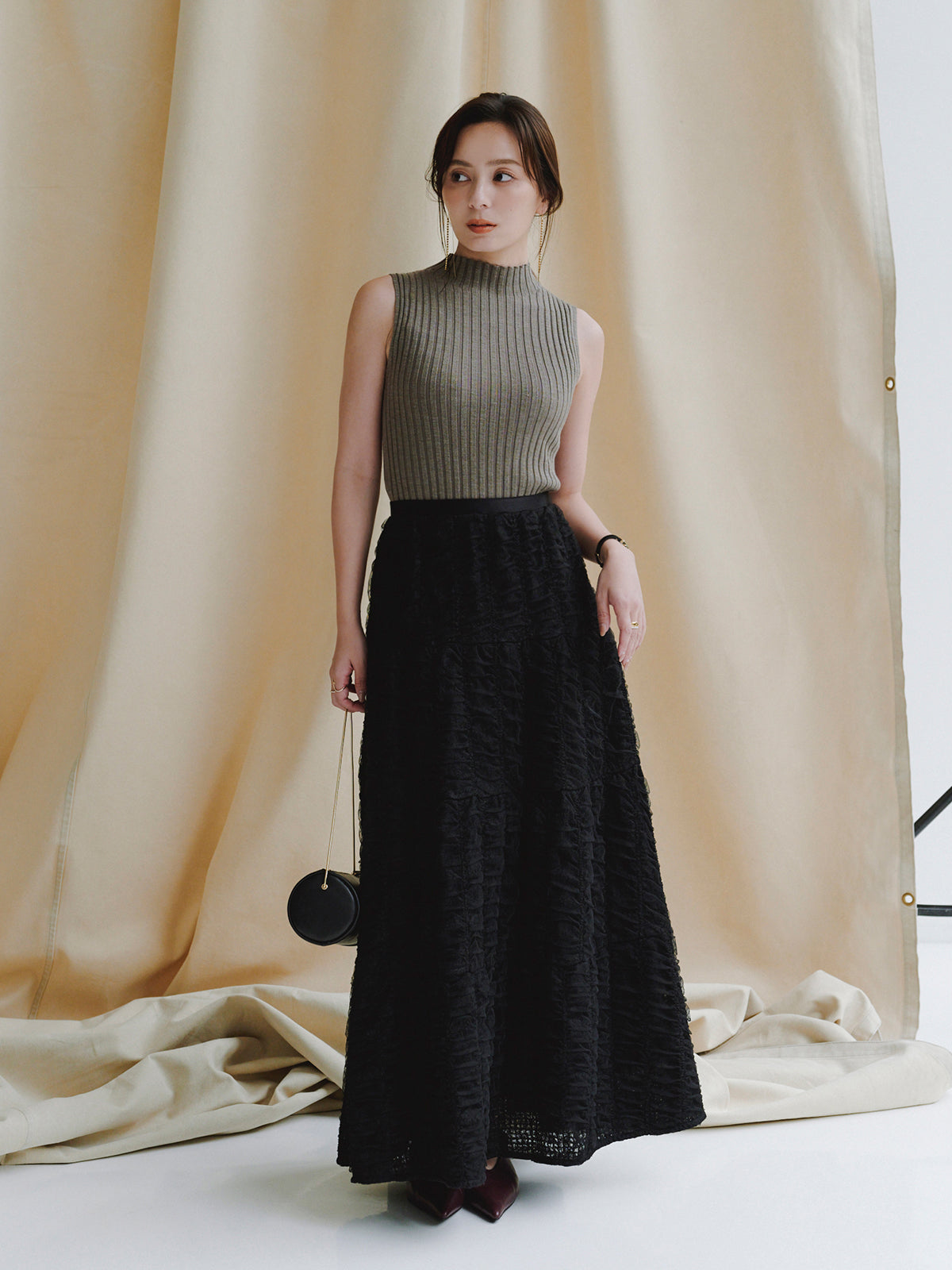 ノースリーブウールリブニットトップス