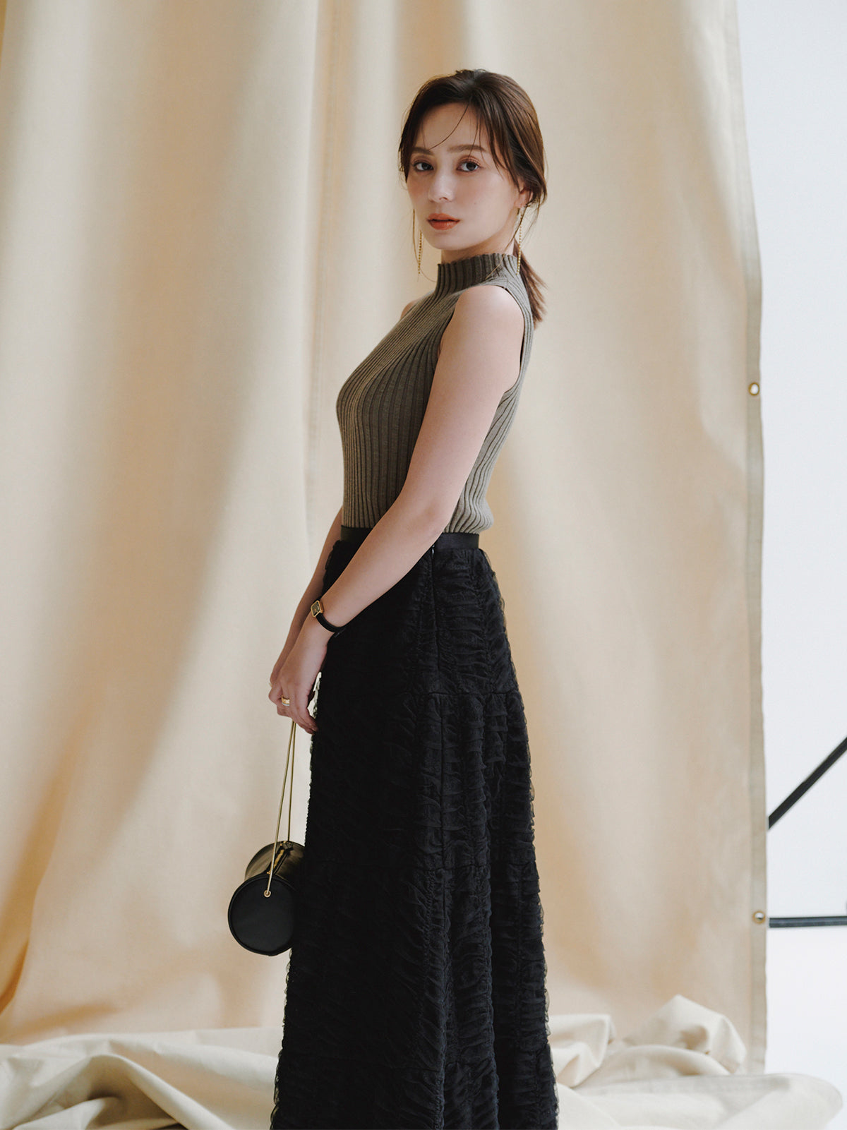 ノースリーブウールリブニットトップス