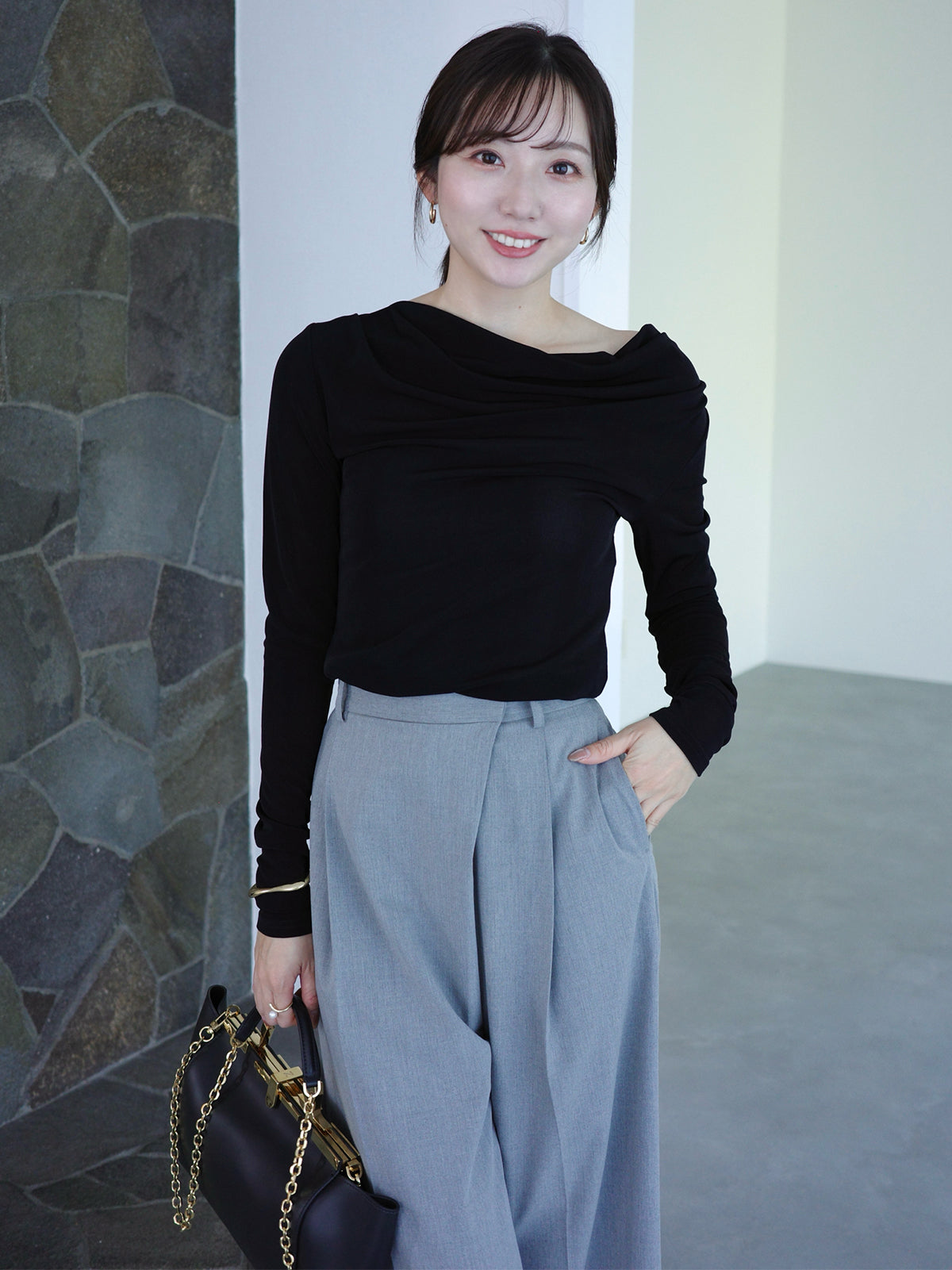 アシメデザインワイドパンツ