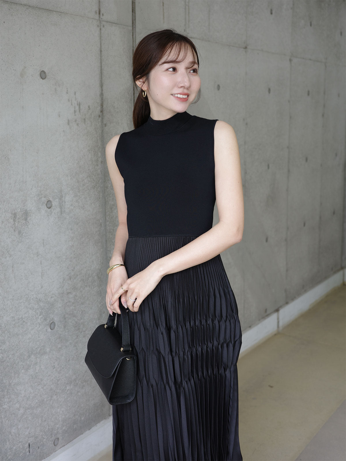 コンビプリーツニットドッキングワンピース