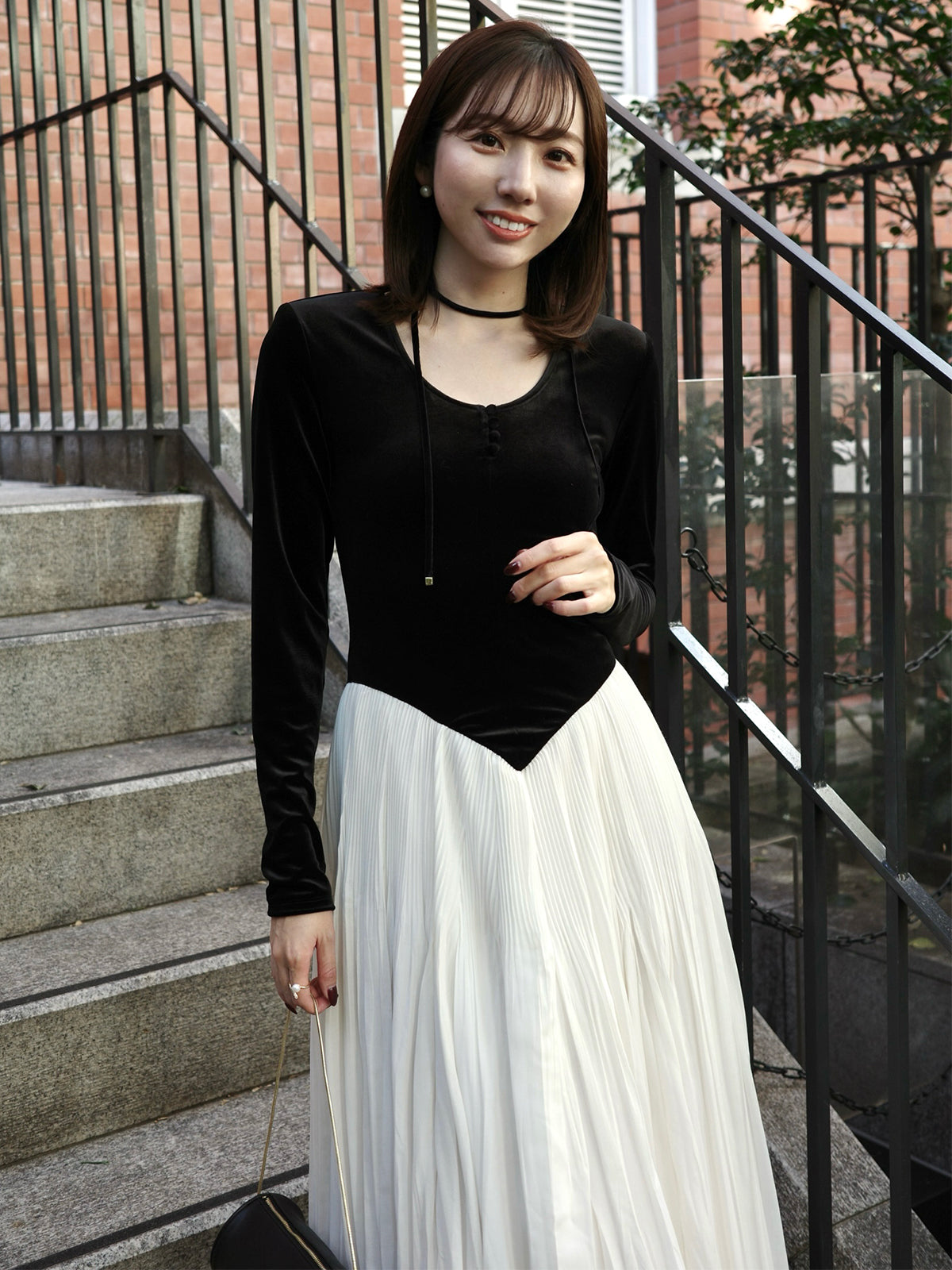 ベロアシフォンドッキングワンピース