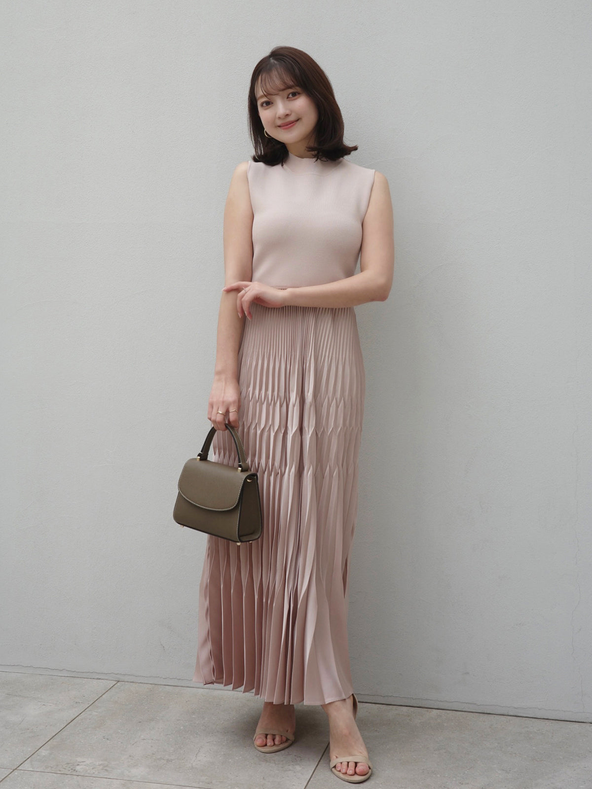 コンビプリーツニットドッキングワンピース